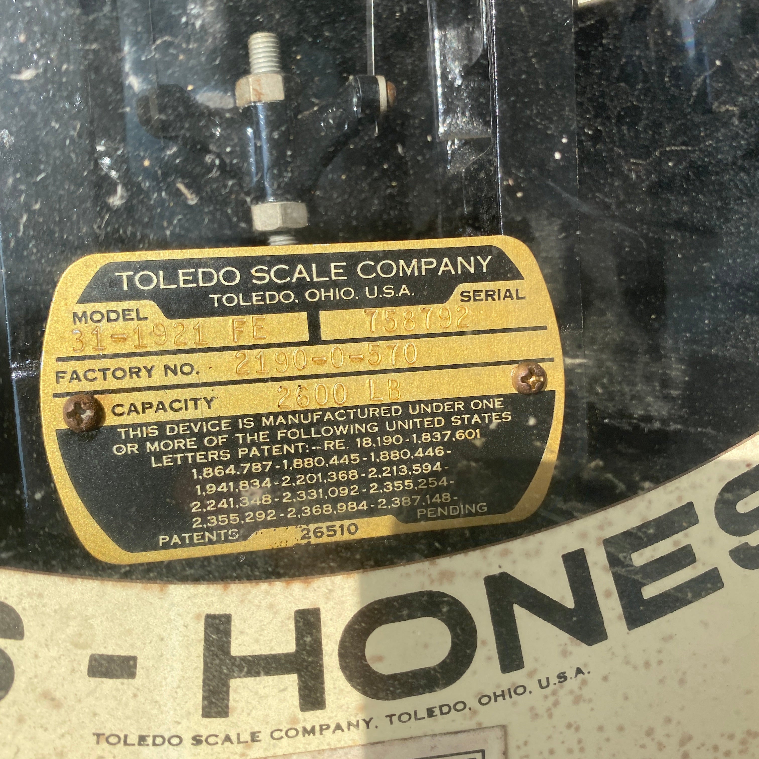 Toledo Honest Weight #31-1921 Floor Scale Disassembled on Pallets