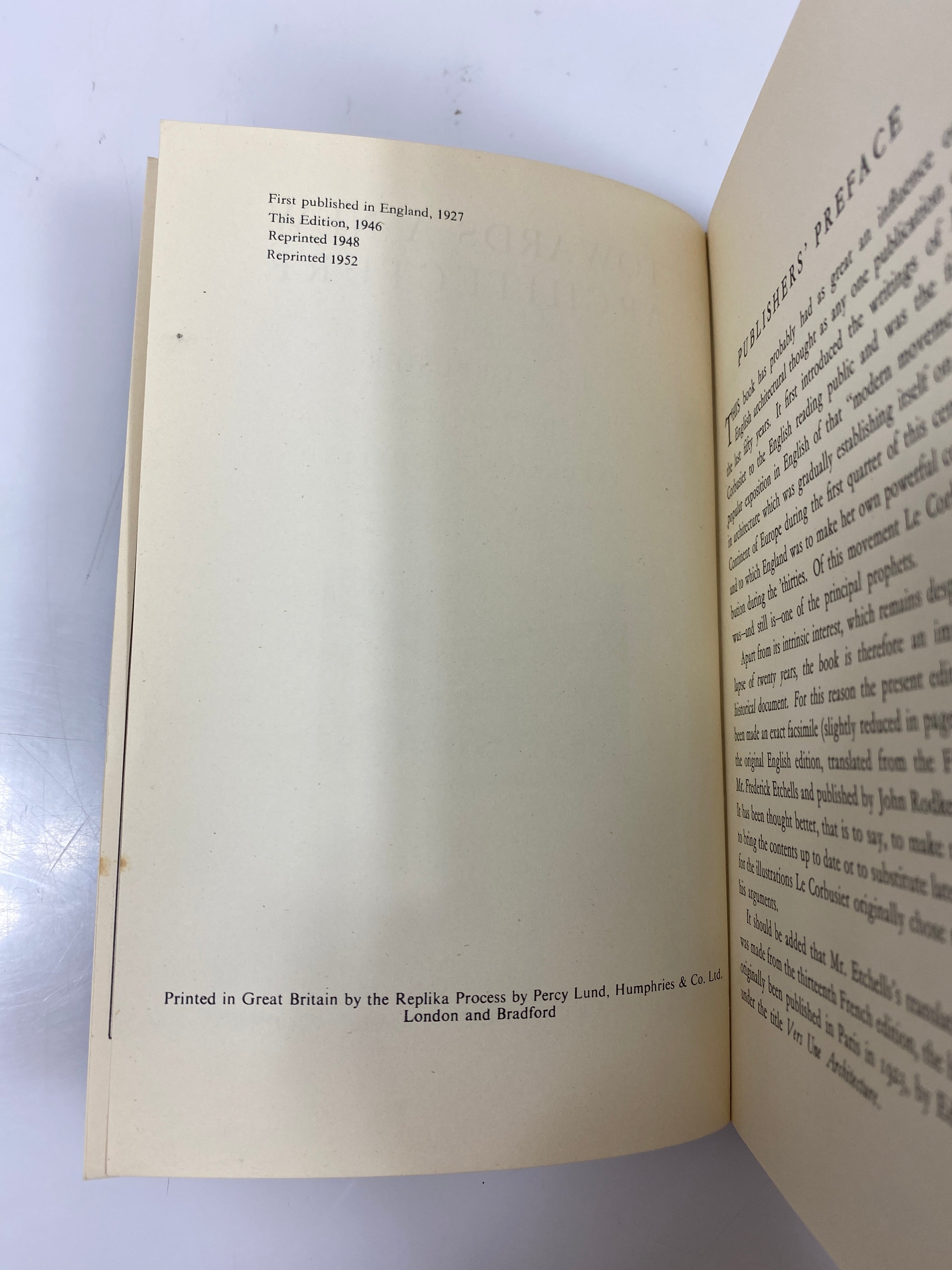 Towards a New Architecture by Le Corbusier 1952 HC