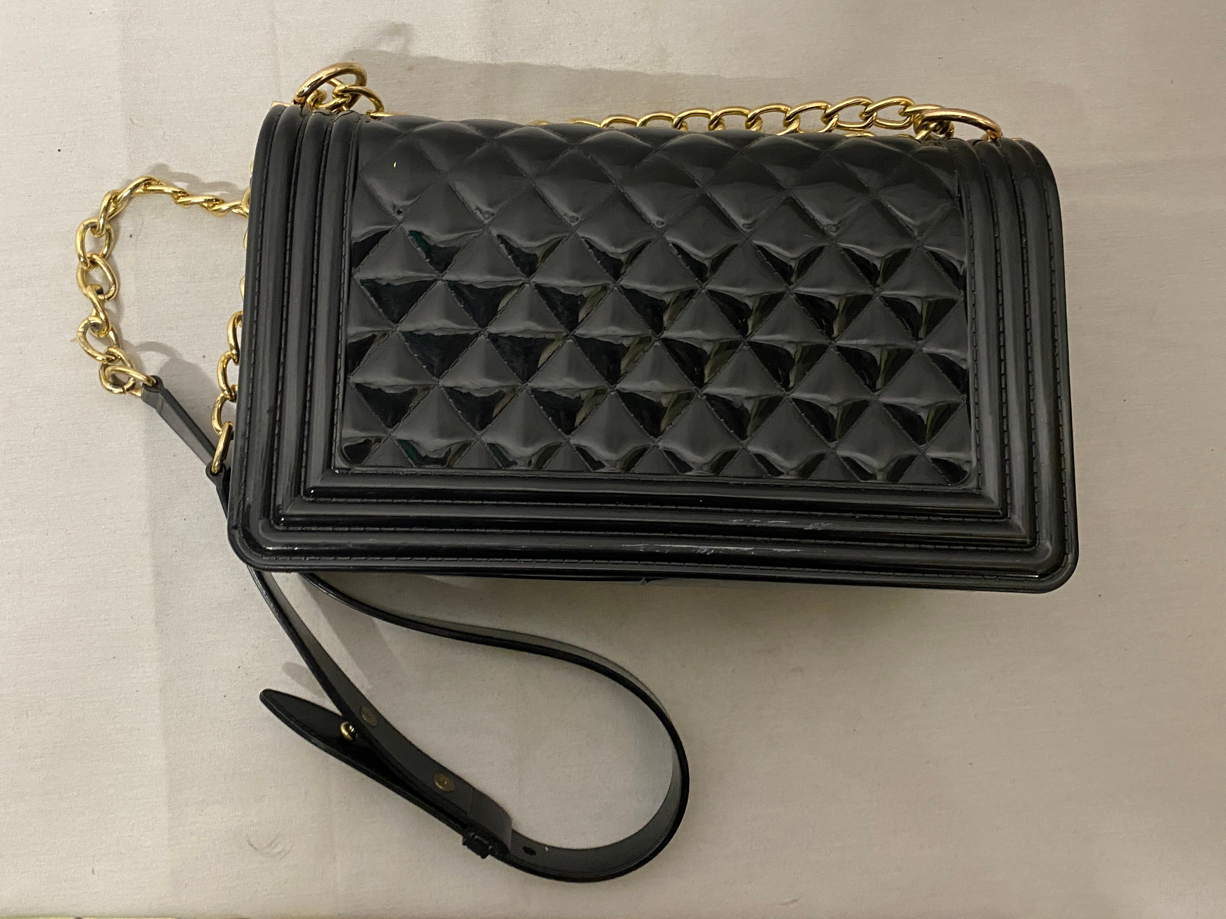 Toyboy Jelly Black Quilted Crossbody Bag w/ Gold Hardware