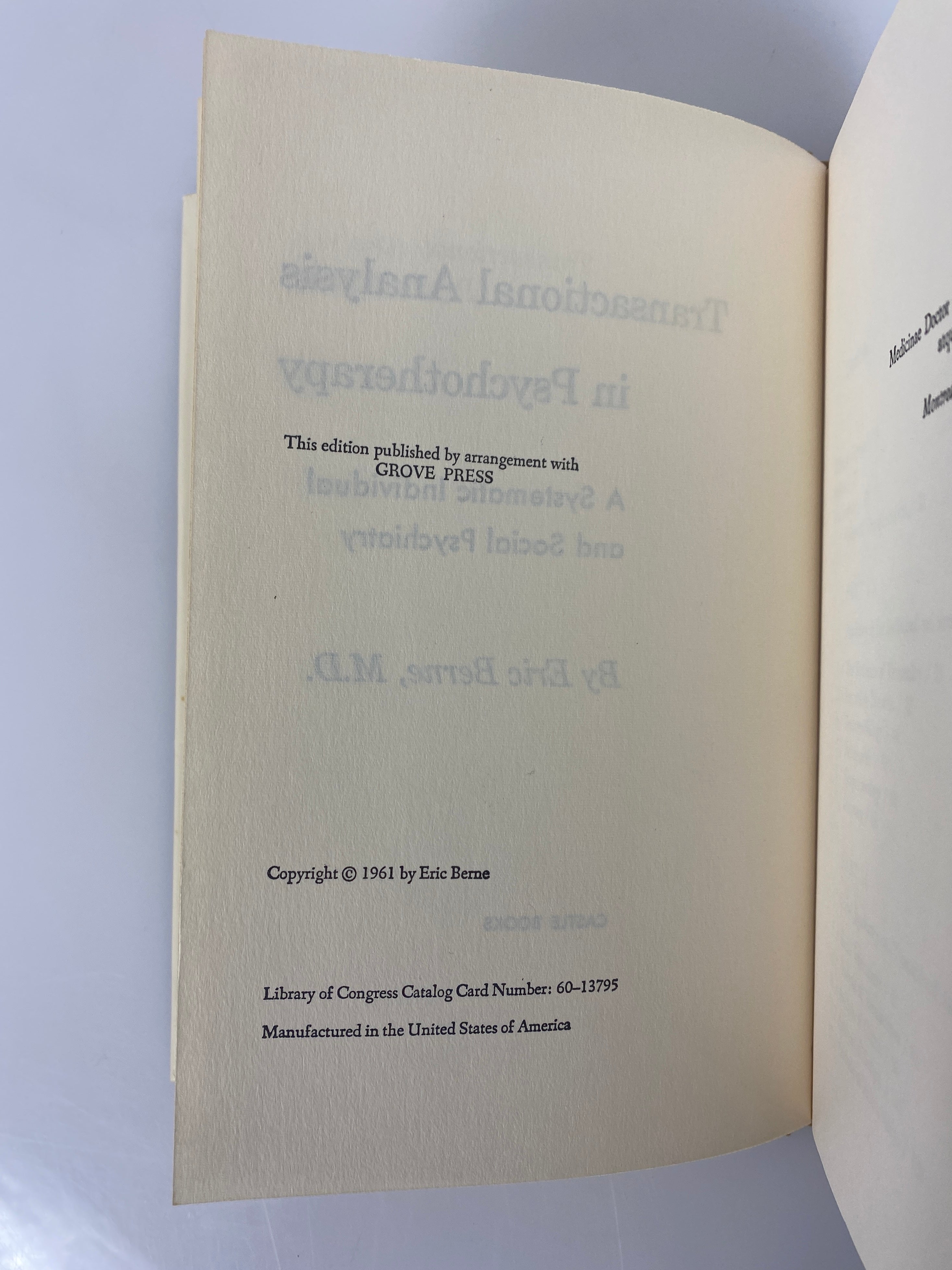 Transactional Analysis in Psychotherapy by Eric Berne 1961 Vintage HC DJ