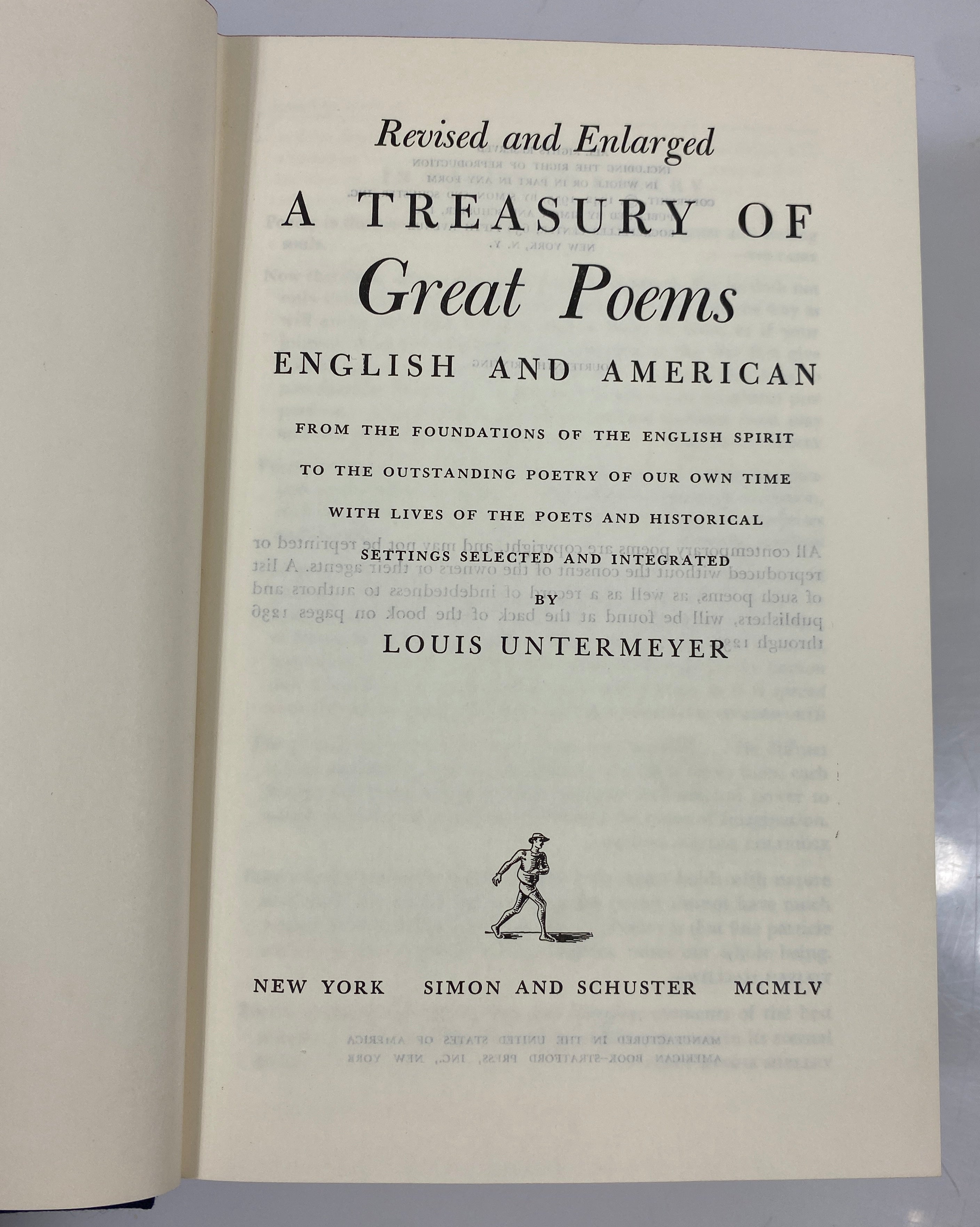 Treasury of Great Poems English & American by Untermeyer 1955 14th Print HCDJ