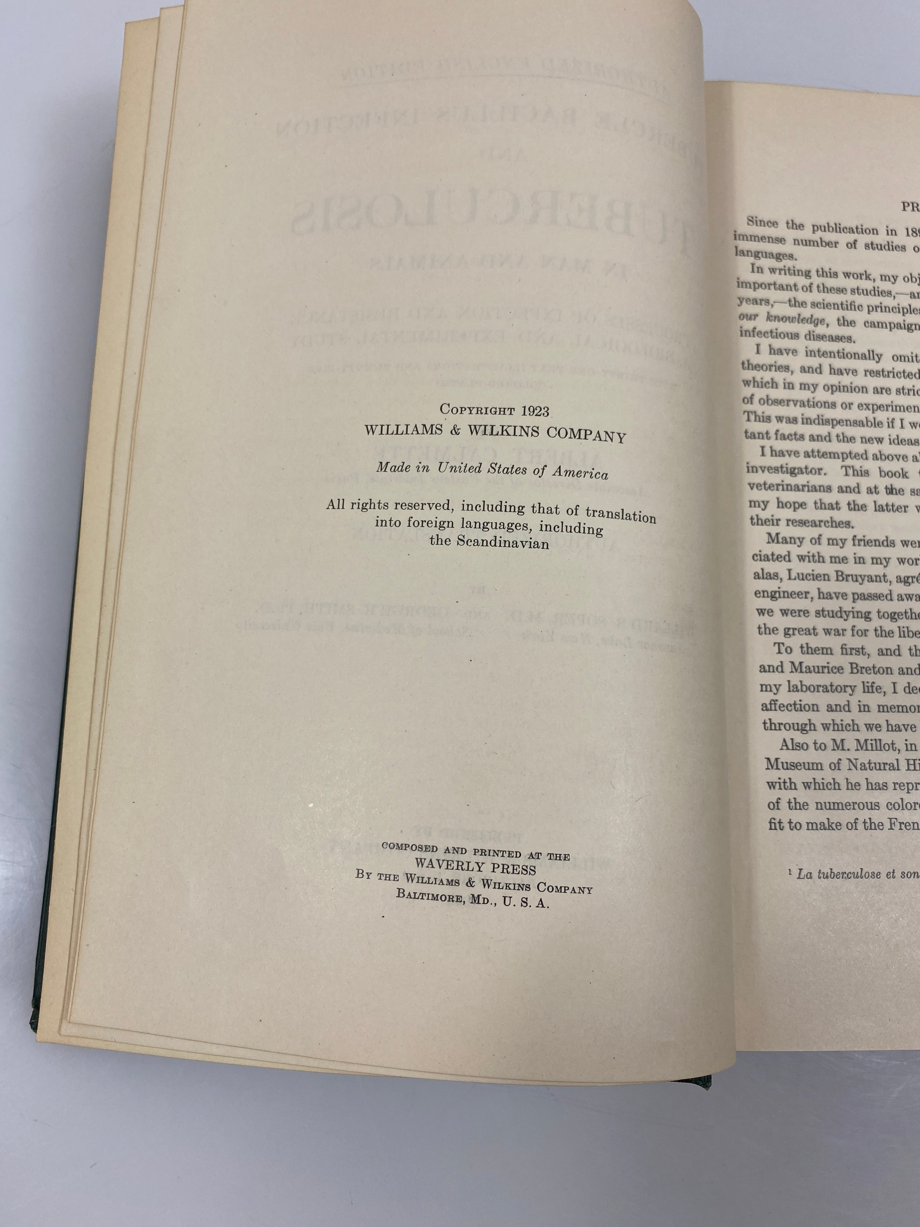 Tubercle Bacillus Infection and Tuberculosis by Calmette Ex-library 1923 HC