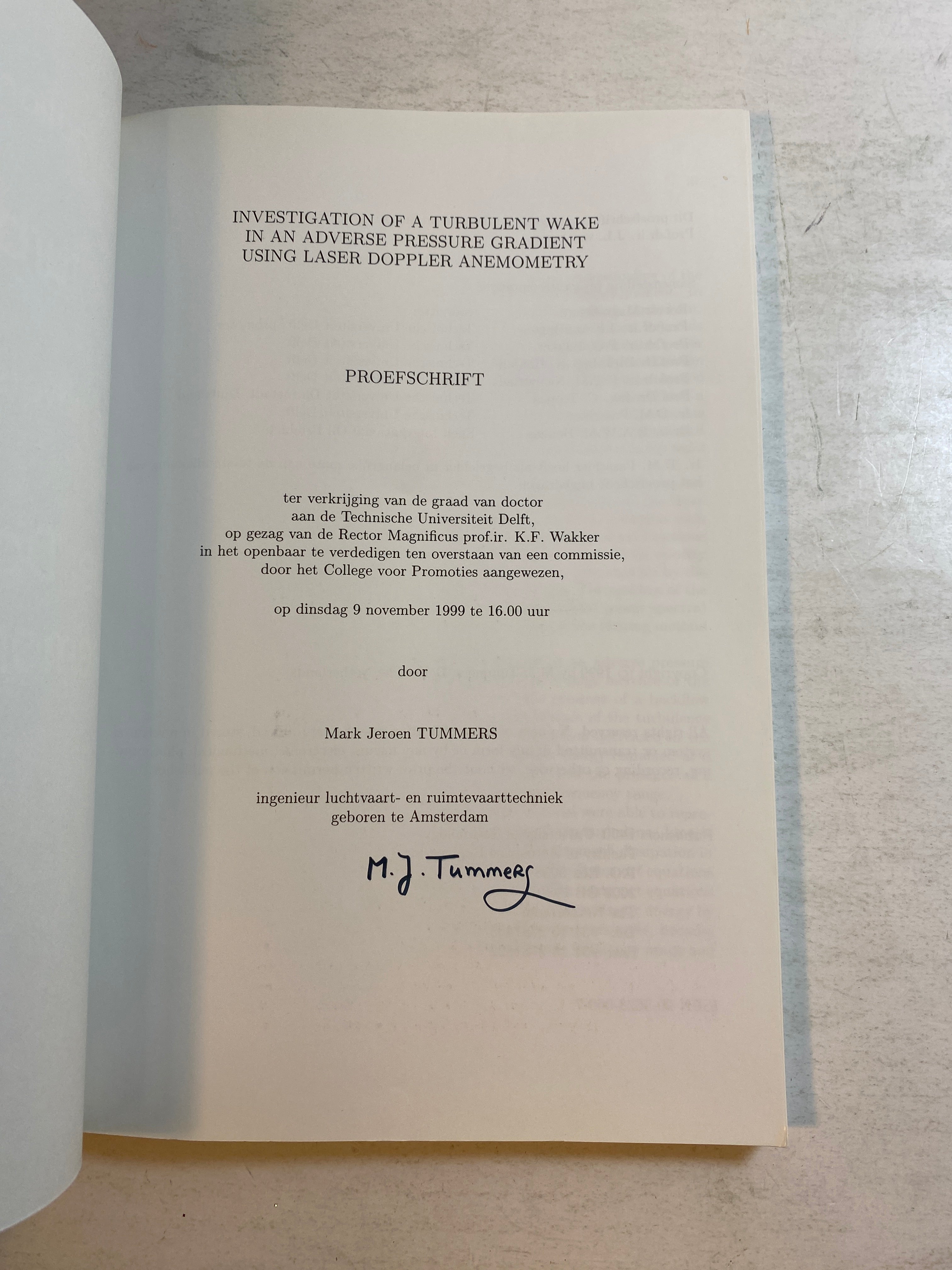 Turbulent Wake Laser Doppler Anemometry Mark Tummers *Signed*