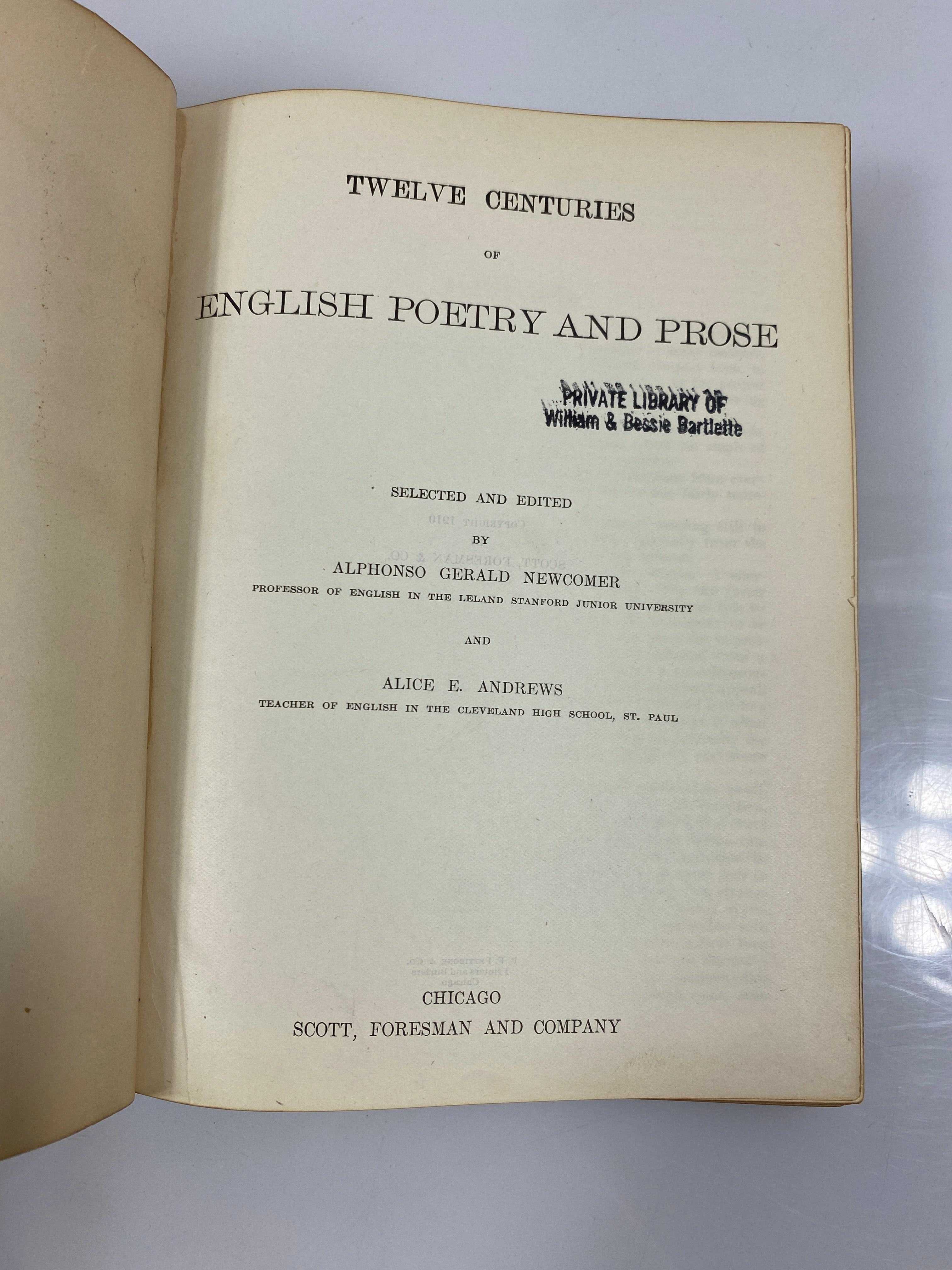Twelve Centuries of English Poetry and Prose Newcomer/Andrews 1910 HC