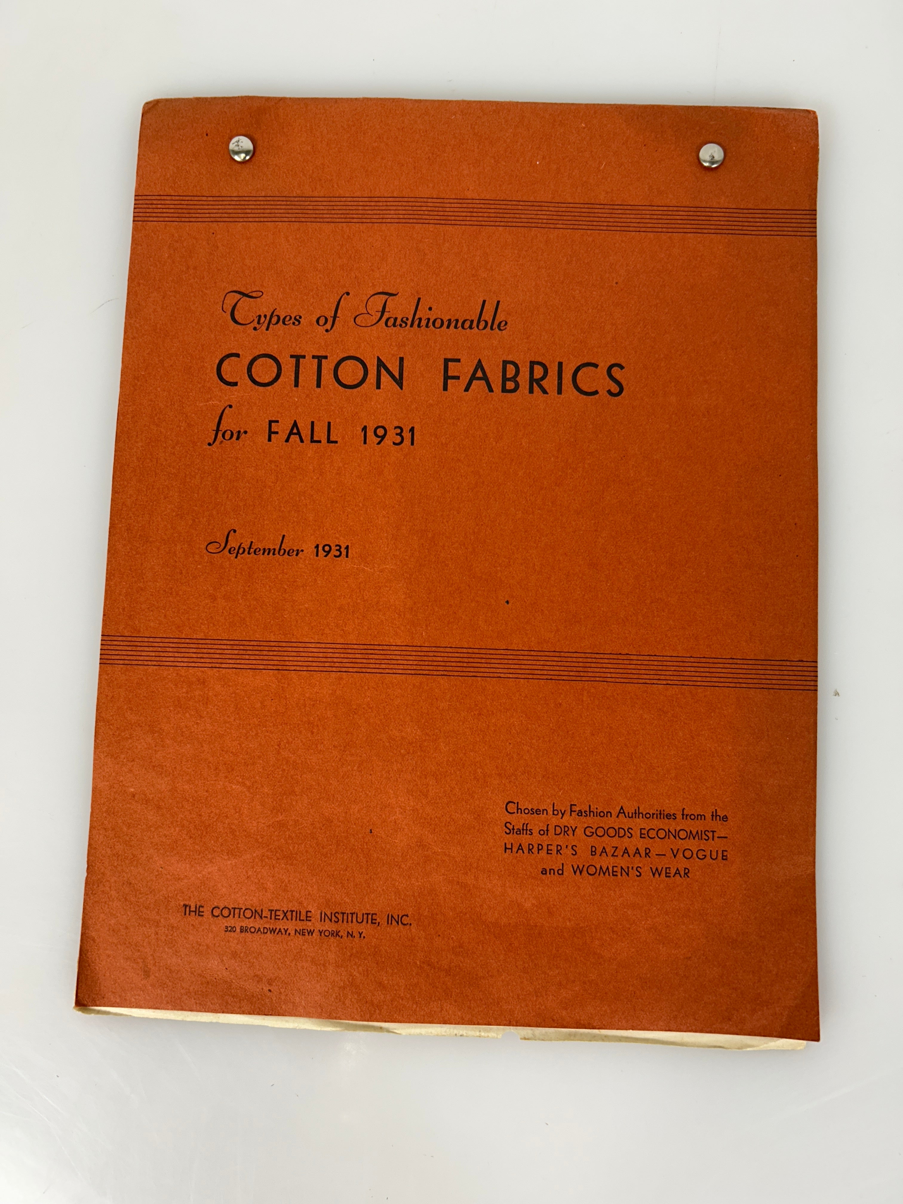 Types of Fashionable Cotton Fabrics for Fall Vintage Sample Book 1931
