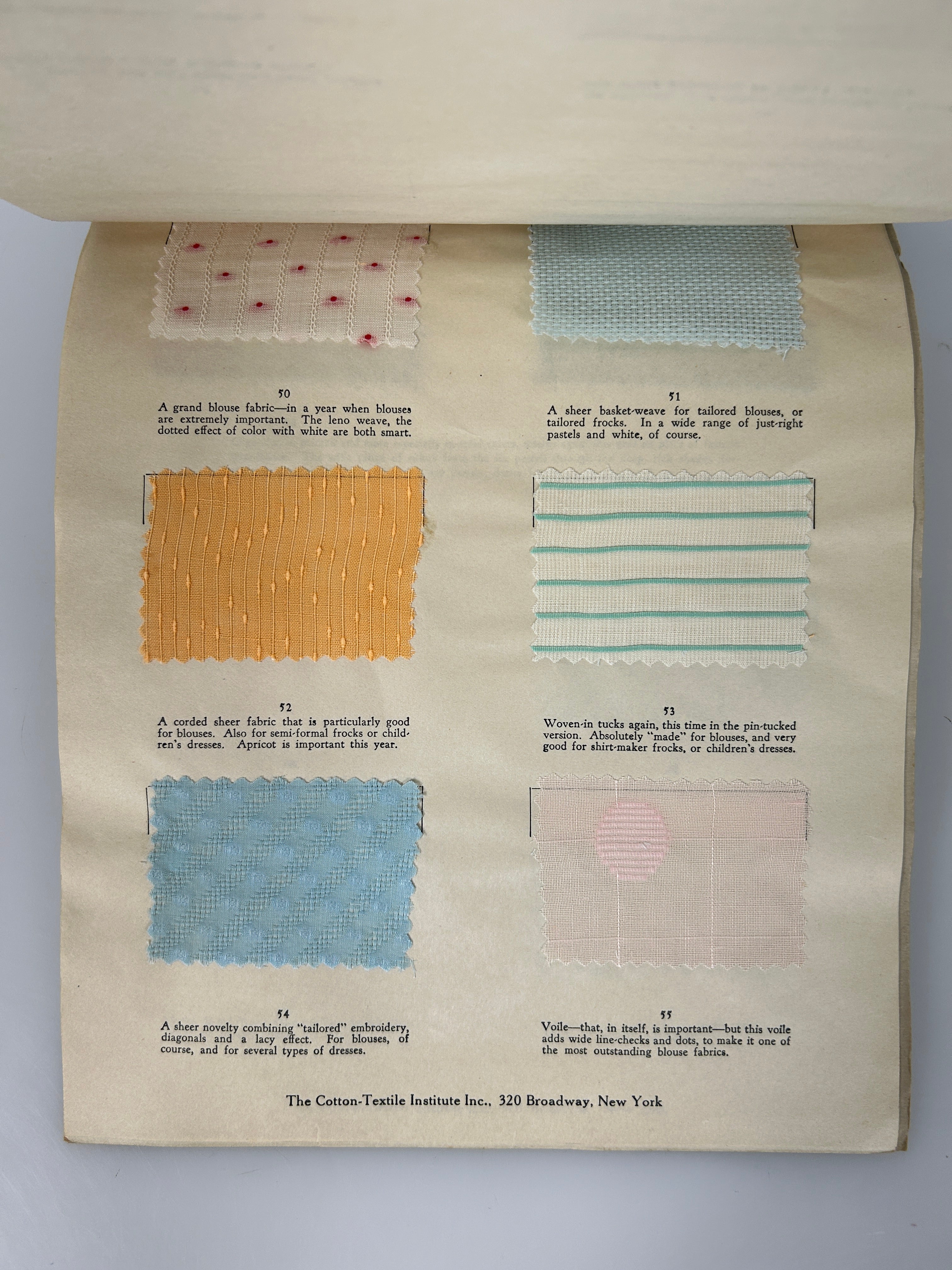 Types of Fashionable Cotton Fabrics for Spring Vintage Sample Book 1932