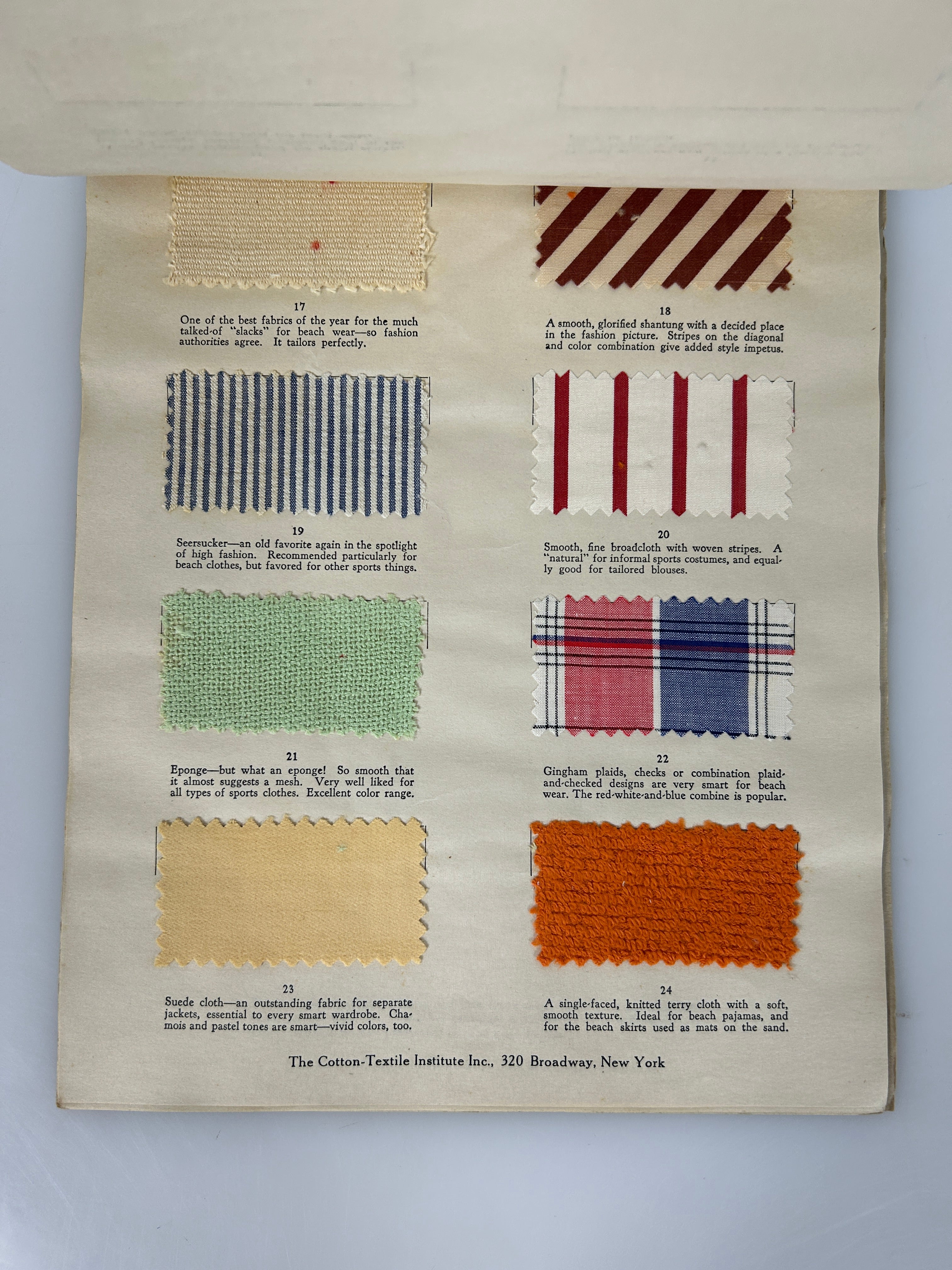 Types of Fashionable Cotton Fabrics for Spring Vintage Sample Book 1932