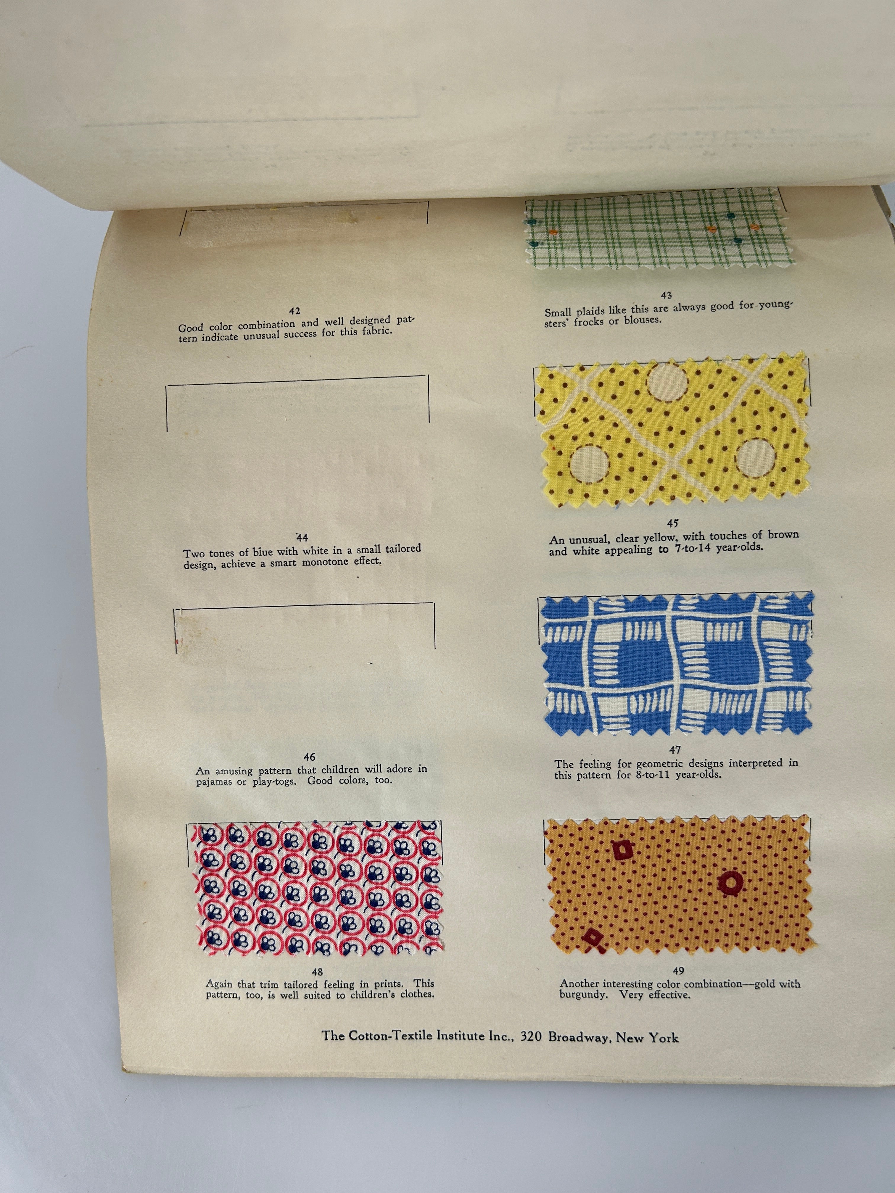 Types of Fashionable Cotton Fabrics for Spring Vintage Sample Book 1932