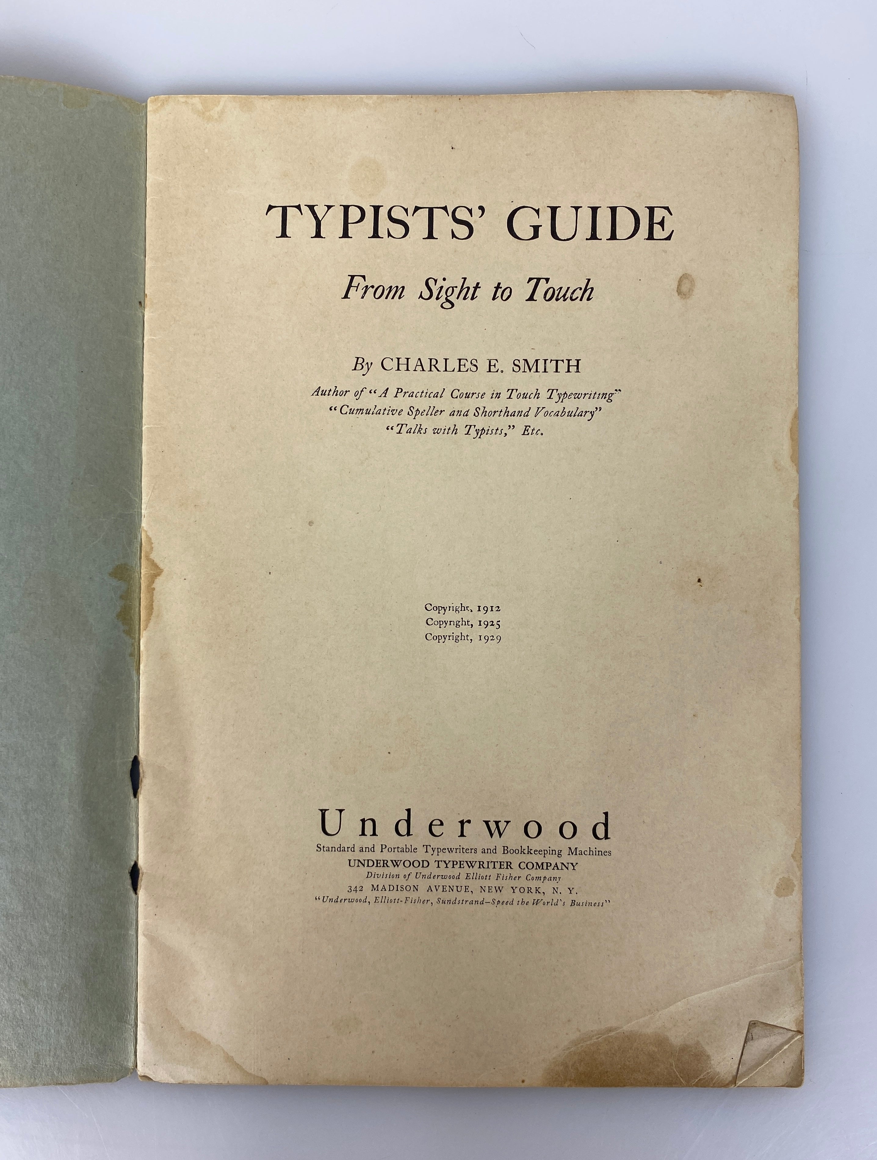 Typists' Guide From Sight to Touch by Charles Smith 1929 Antique SC