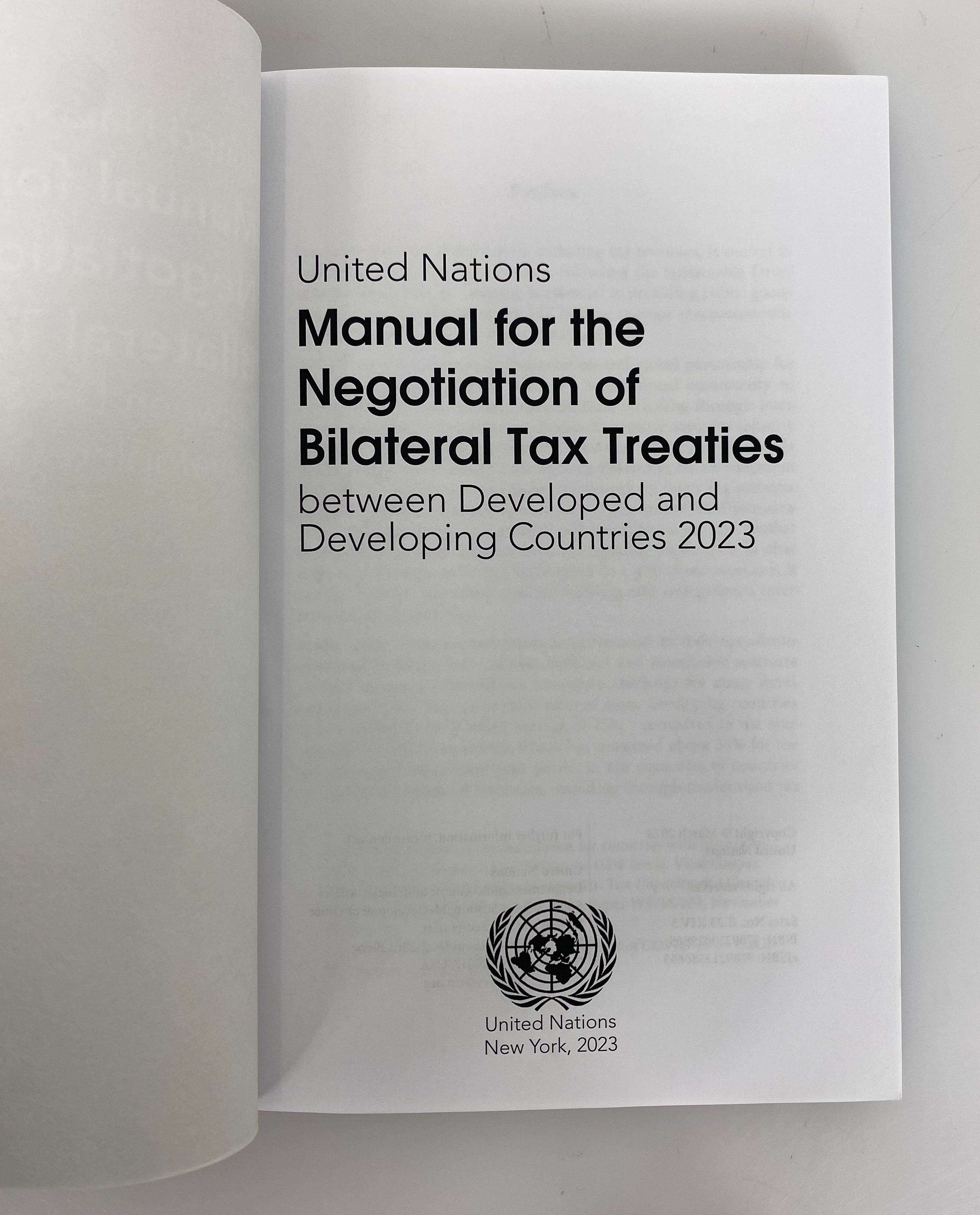 U.N. Manual for the Negotiation of Bilateral Tax Treaties Rare 2023 SC