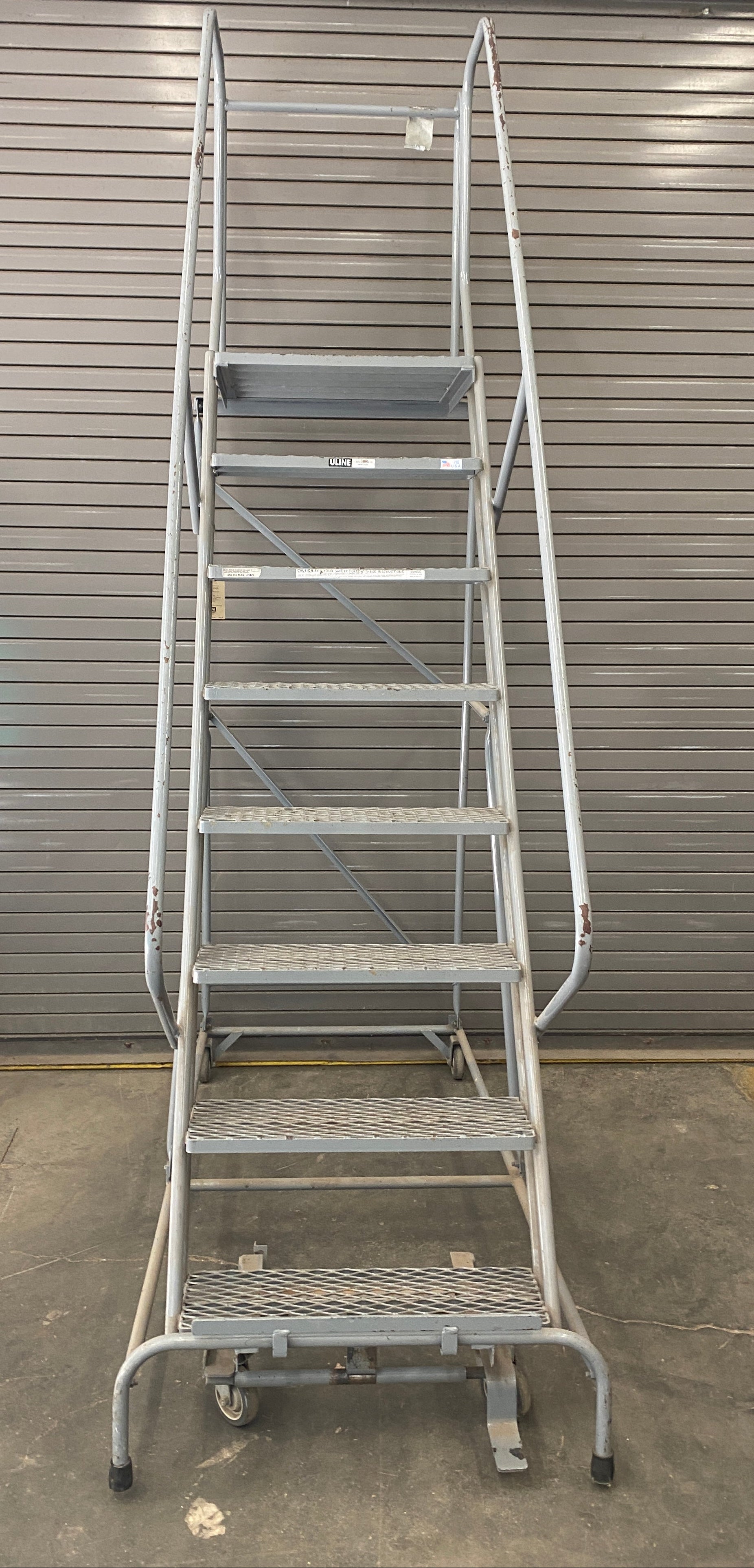 Uline 8 Step Rolling Safety Ladder Assembled w/ 20" Top Step