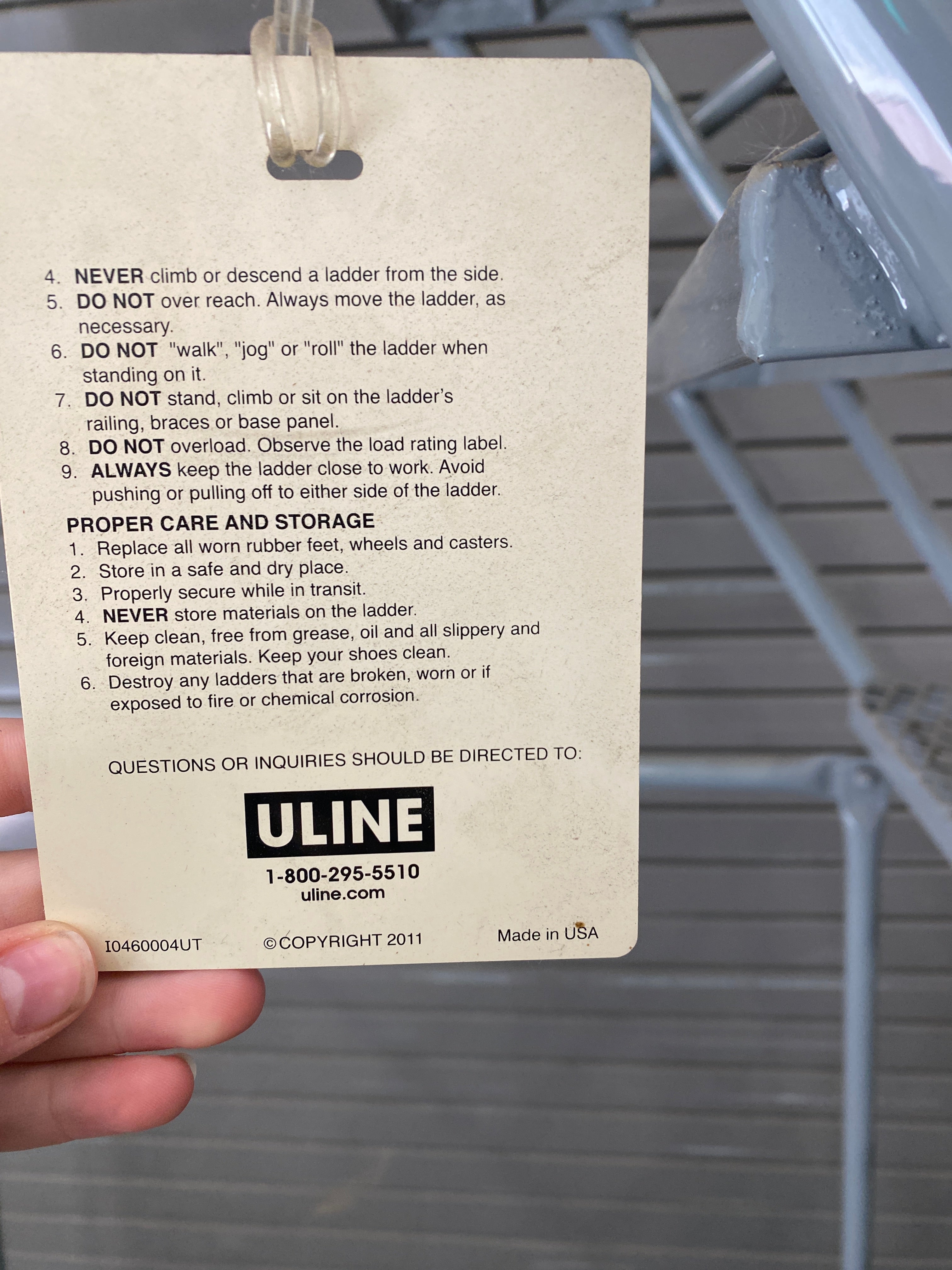 Uline 8 Step Rolling Safety Ladder Assembled w/ 20" Top Step