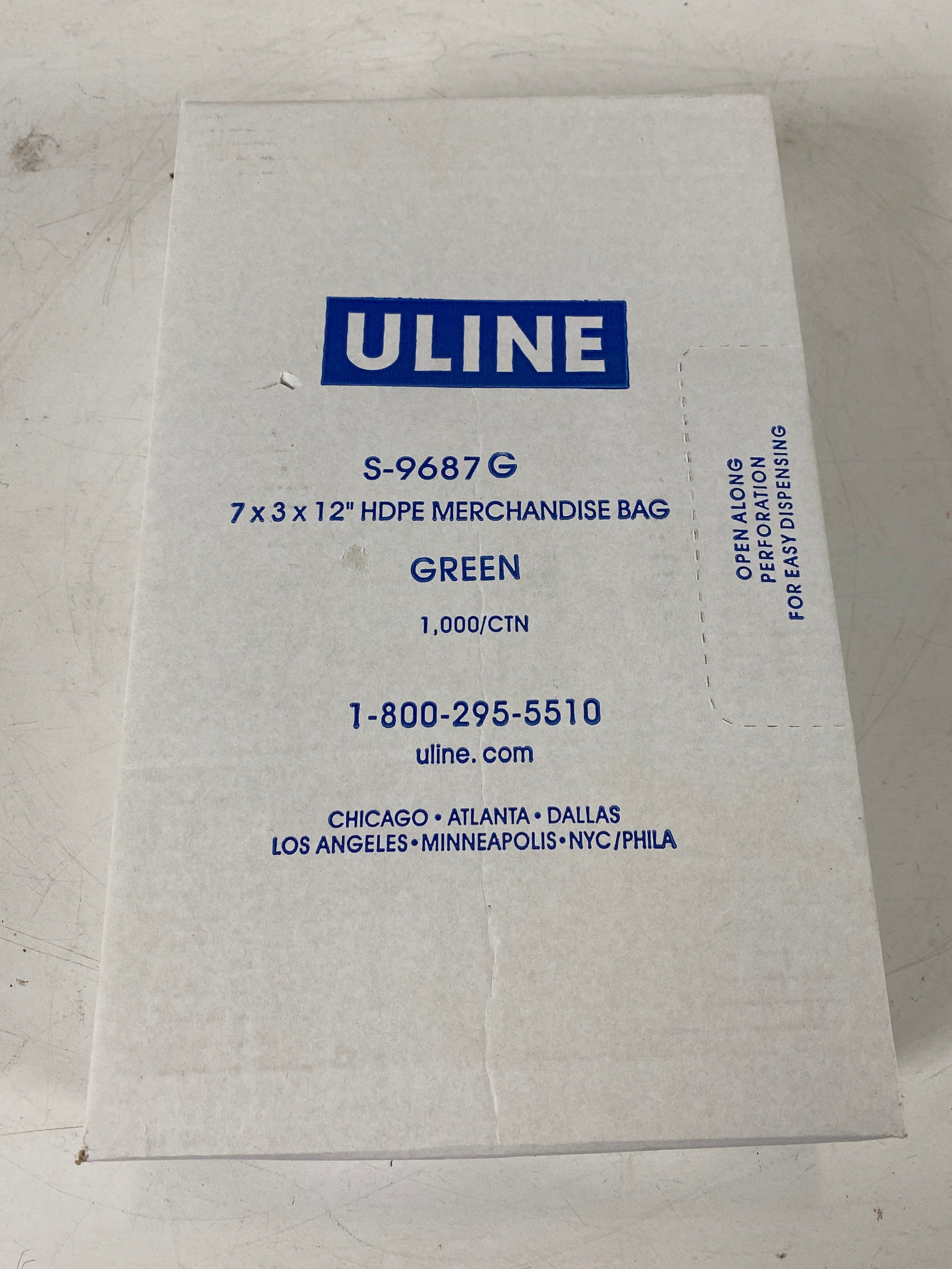Uline Box of Green HDPE Merchandise Bags