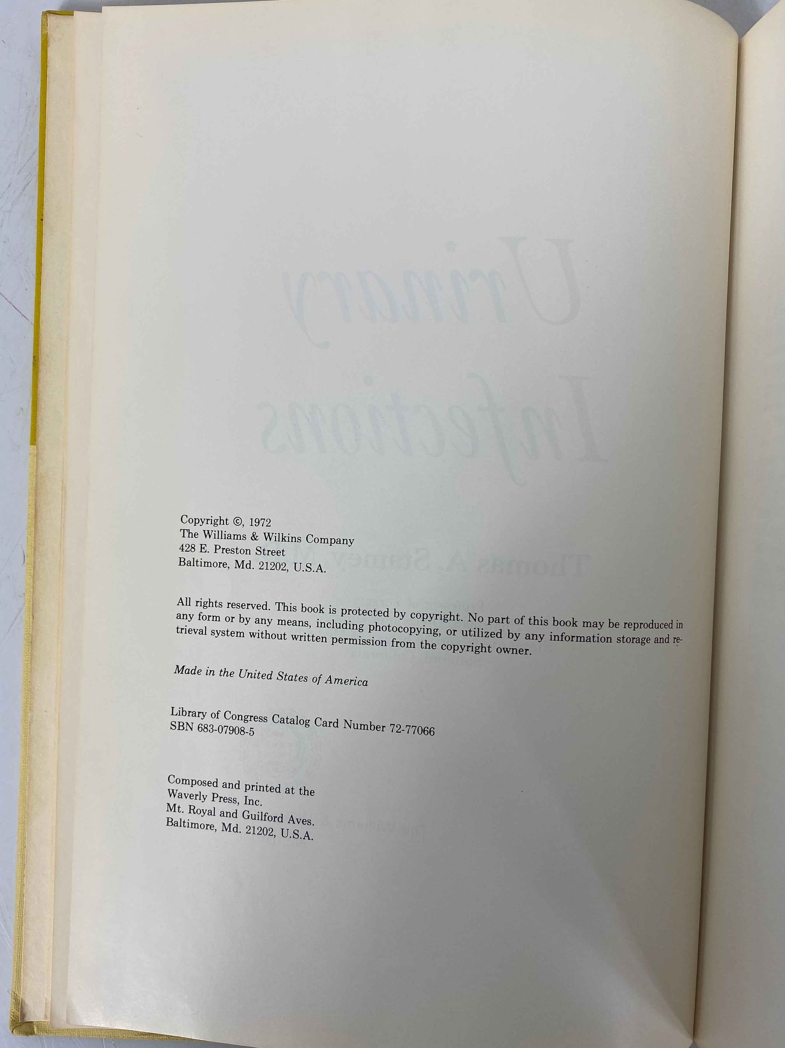 Urinary Infections by Thomas Stamey 1972 Vintage HC