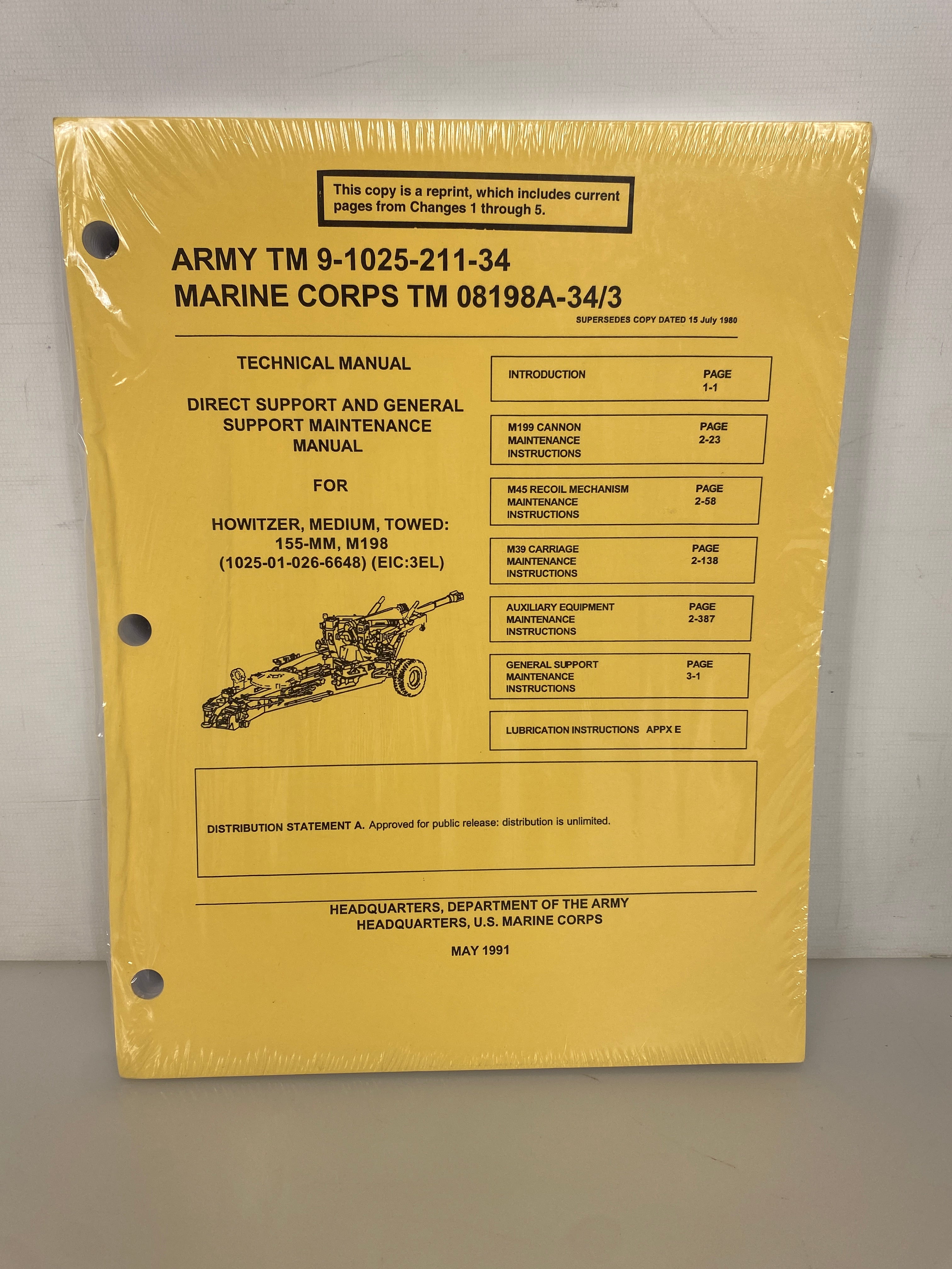 US Army Technical Manual Howitzer Medium Towed 1991 Unopened Loose Leaf Reprint