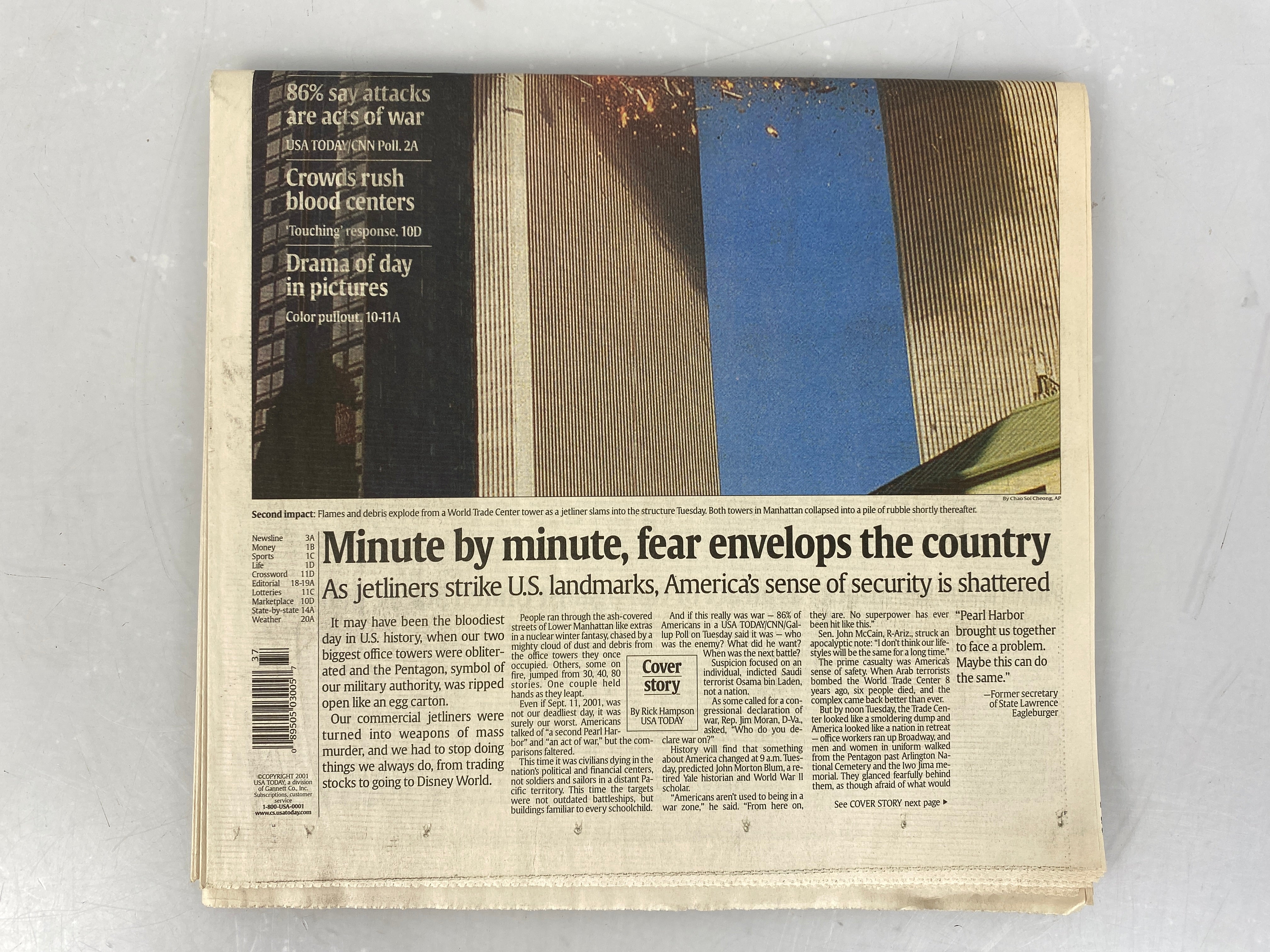 USA Today National Newspaper 9/12/2001 (9/11 issue)