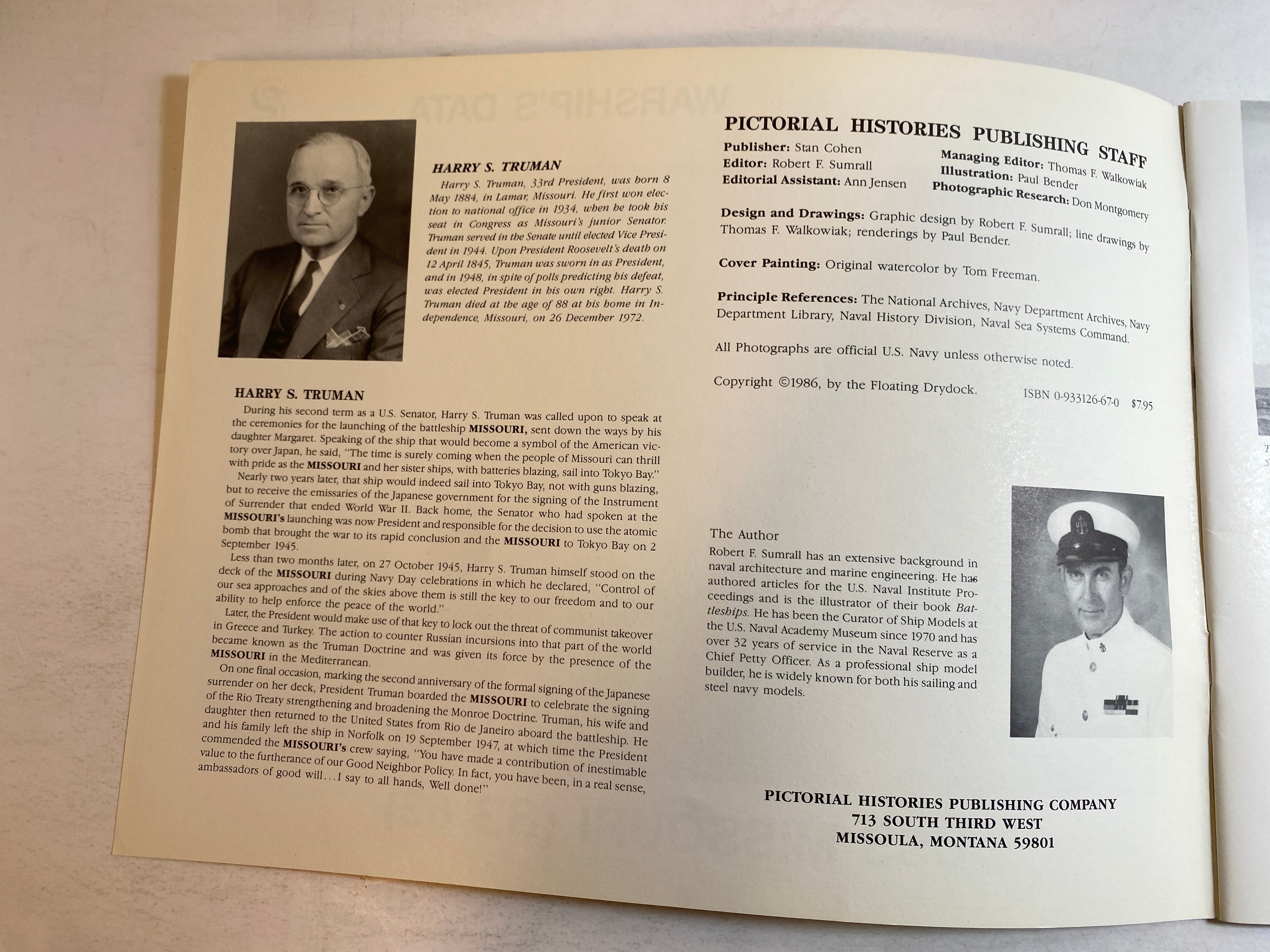 USS Missouri BB63 Leeward Warship's Data 2 1986