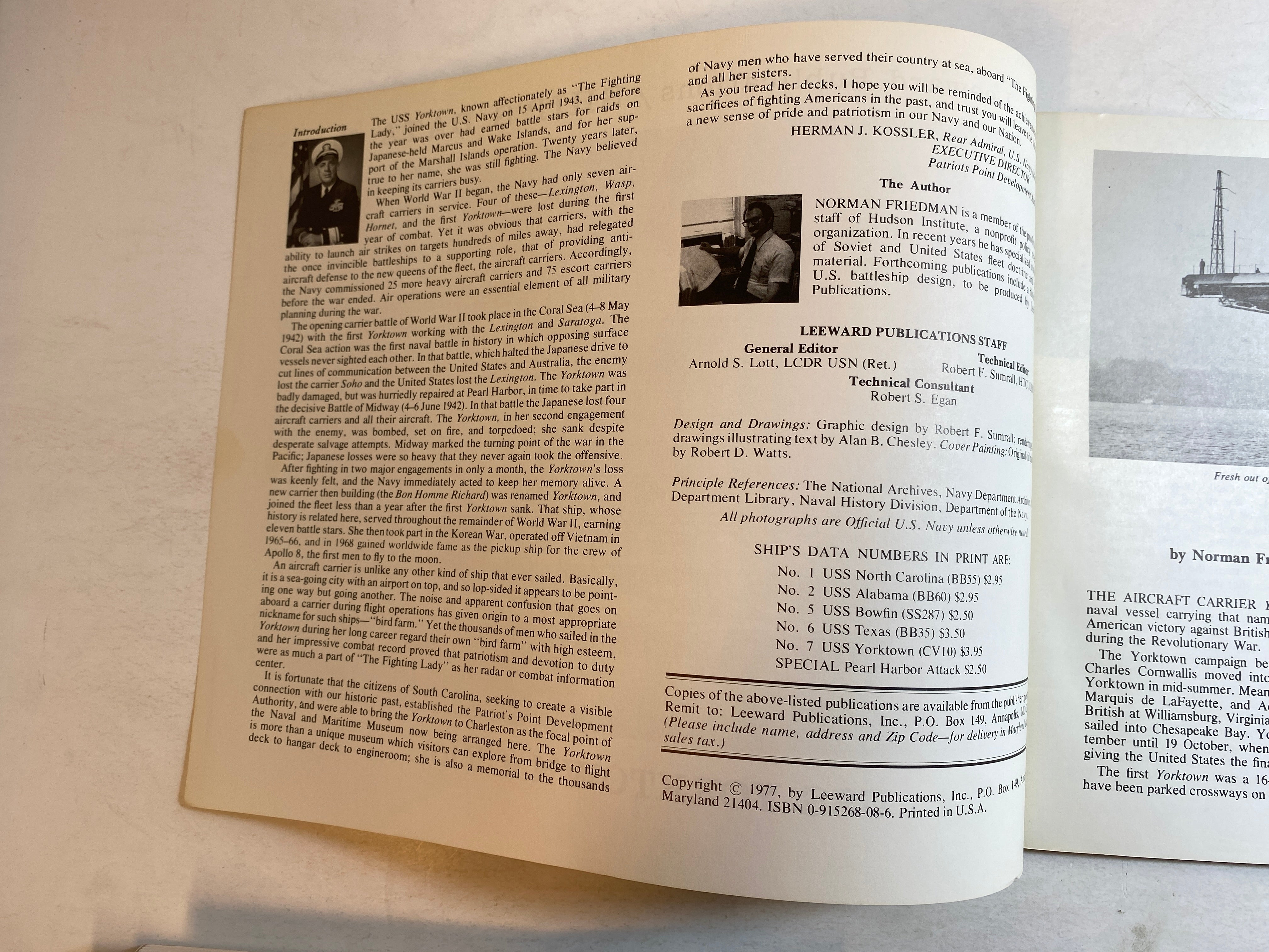 USS Yorktown CV10 Leeward Ship's Data 7 1977