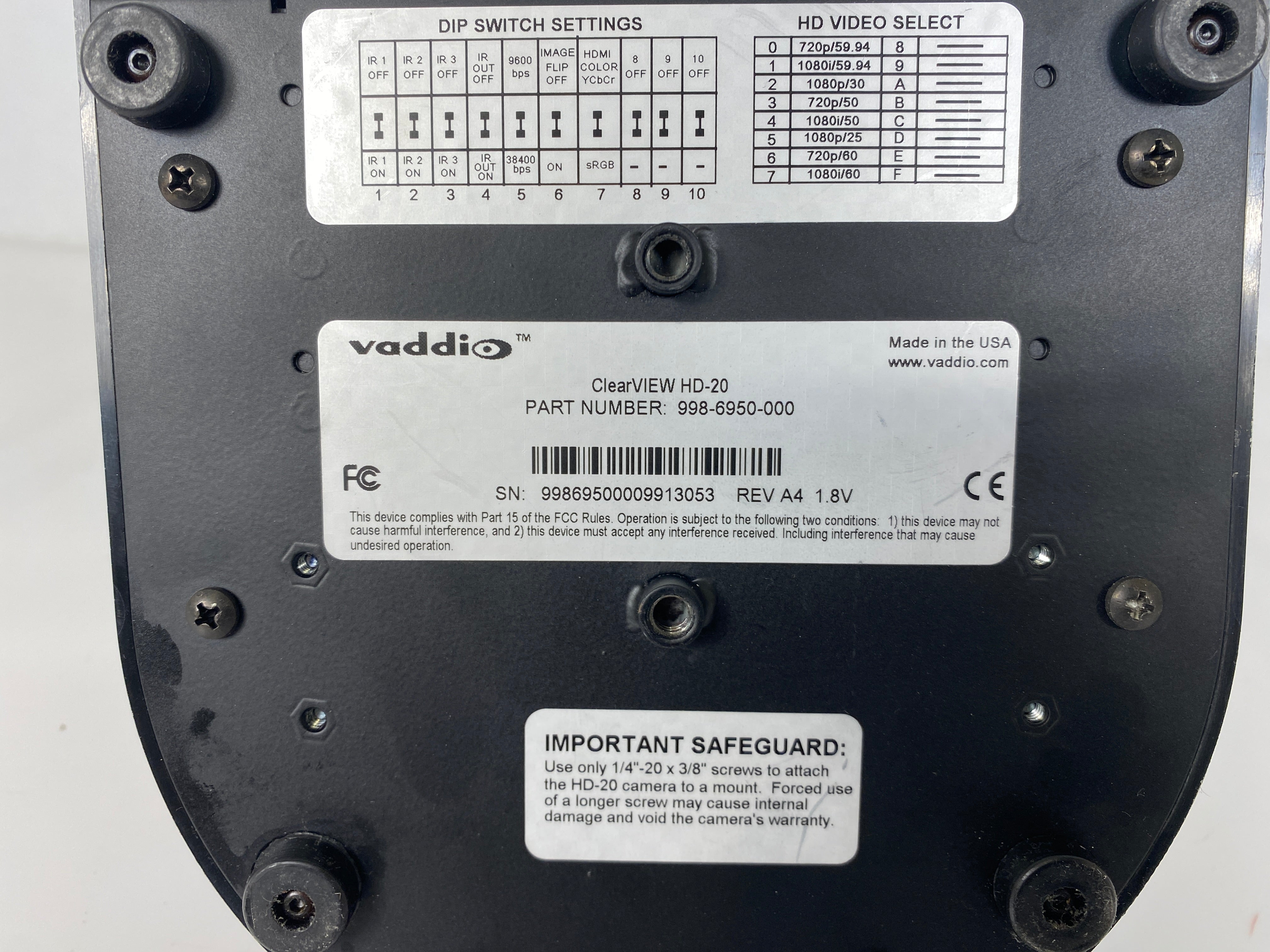 Vaddio 998-6950-000 ClearVIEW HD-20 HD Robotic PTZ Camera