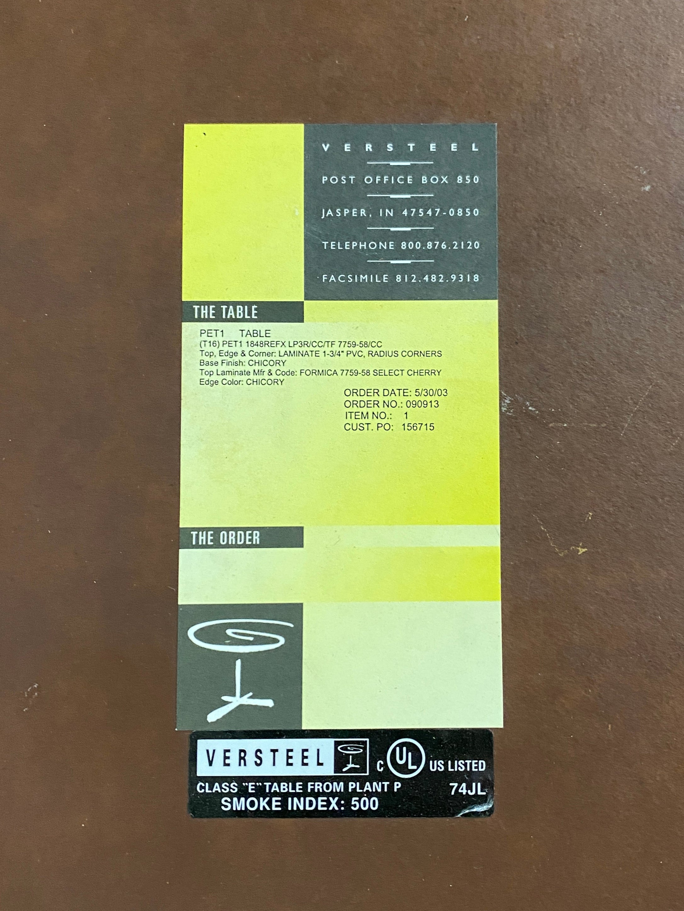 Versteel #090913 Woodgrain Laminate Table