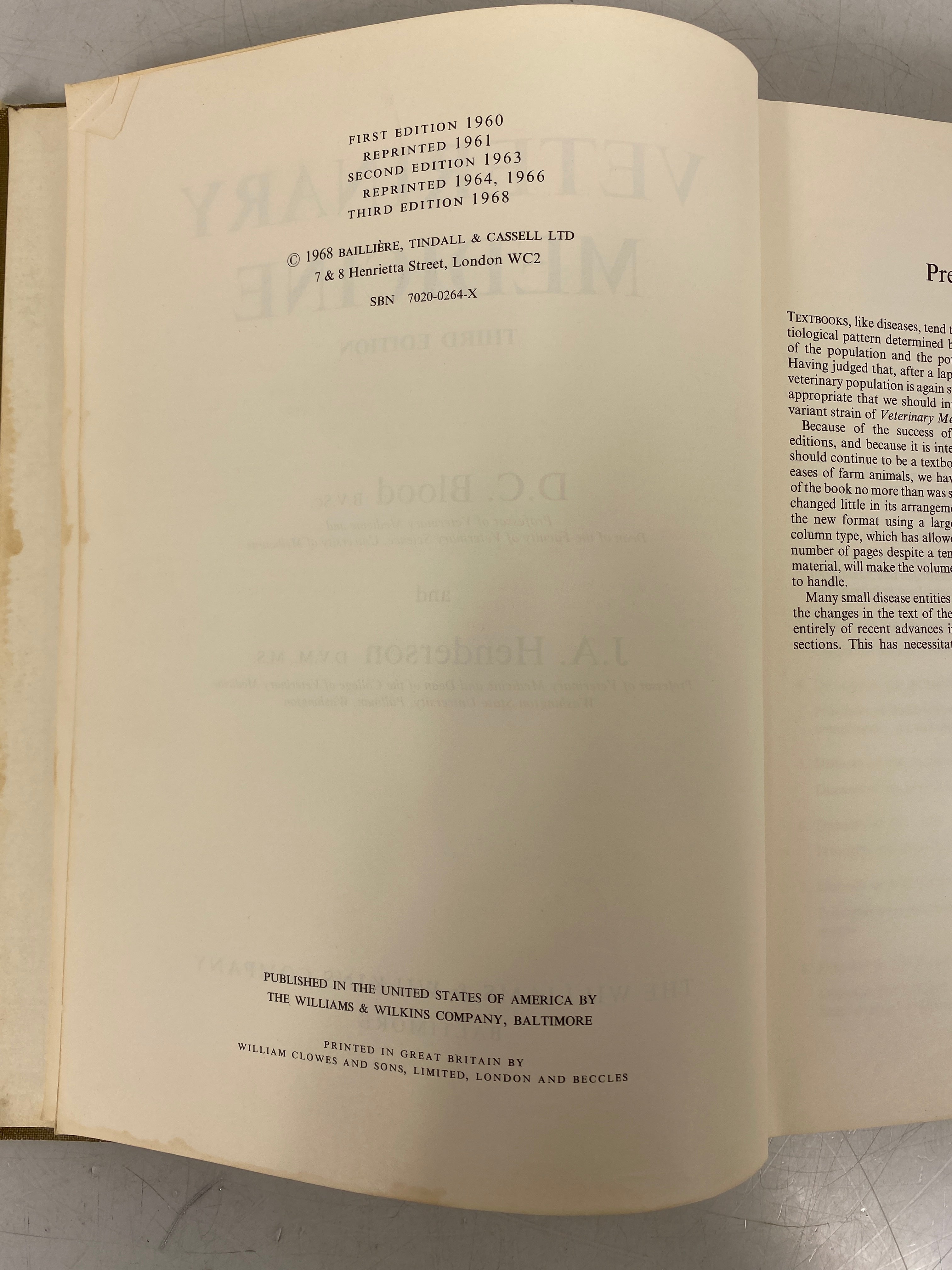 Veterinary Medicine by Blood/Henderson 1968 Third Edition HC