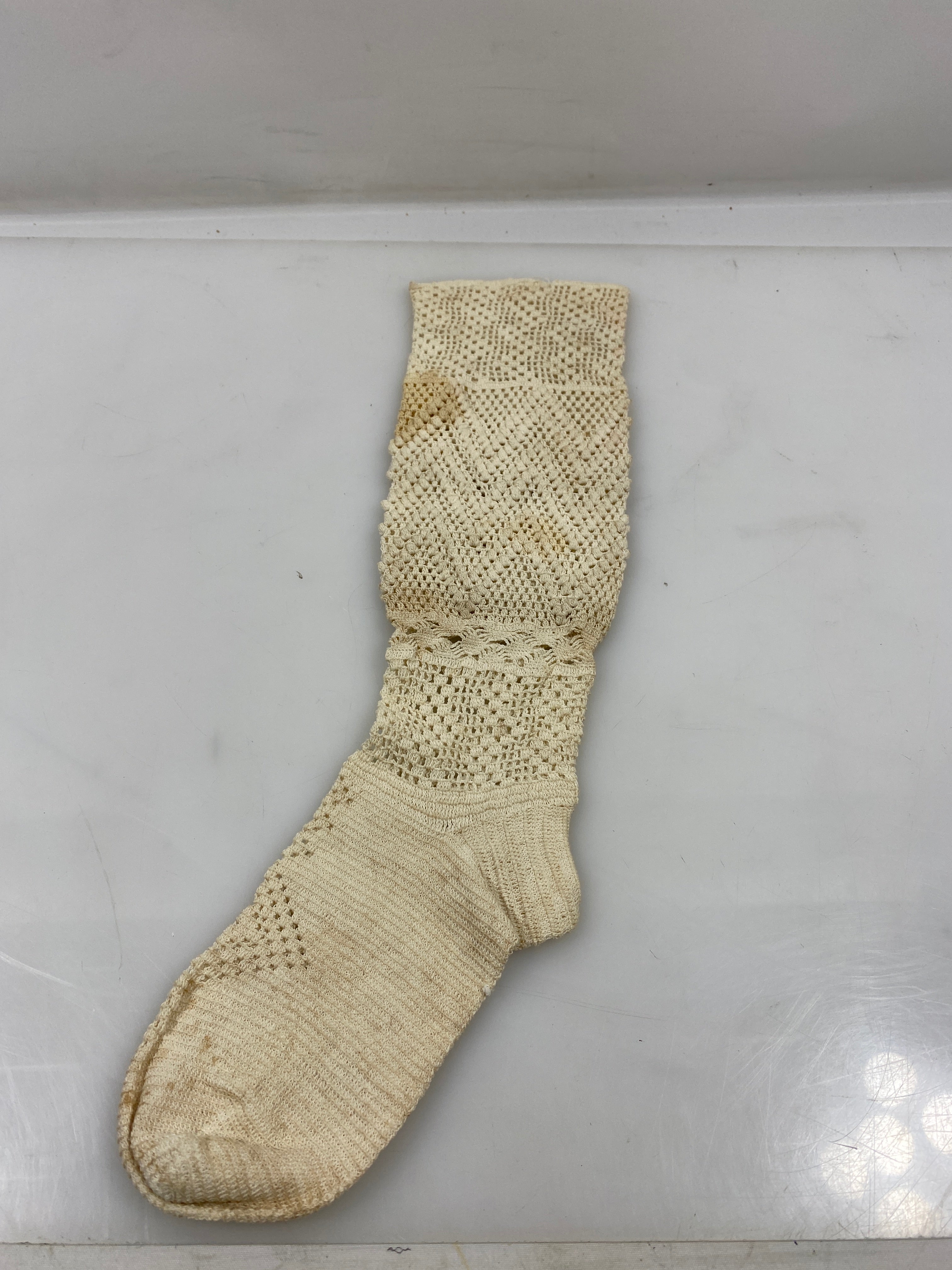 Vintage 1820 White Crocheted Lace Sock