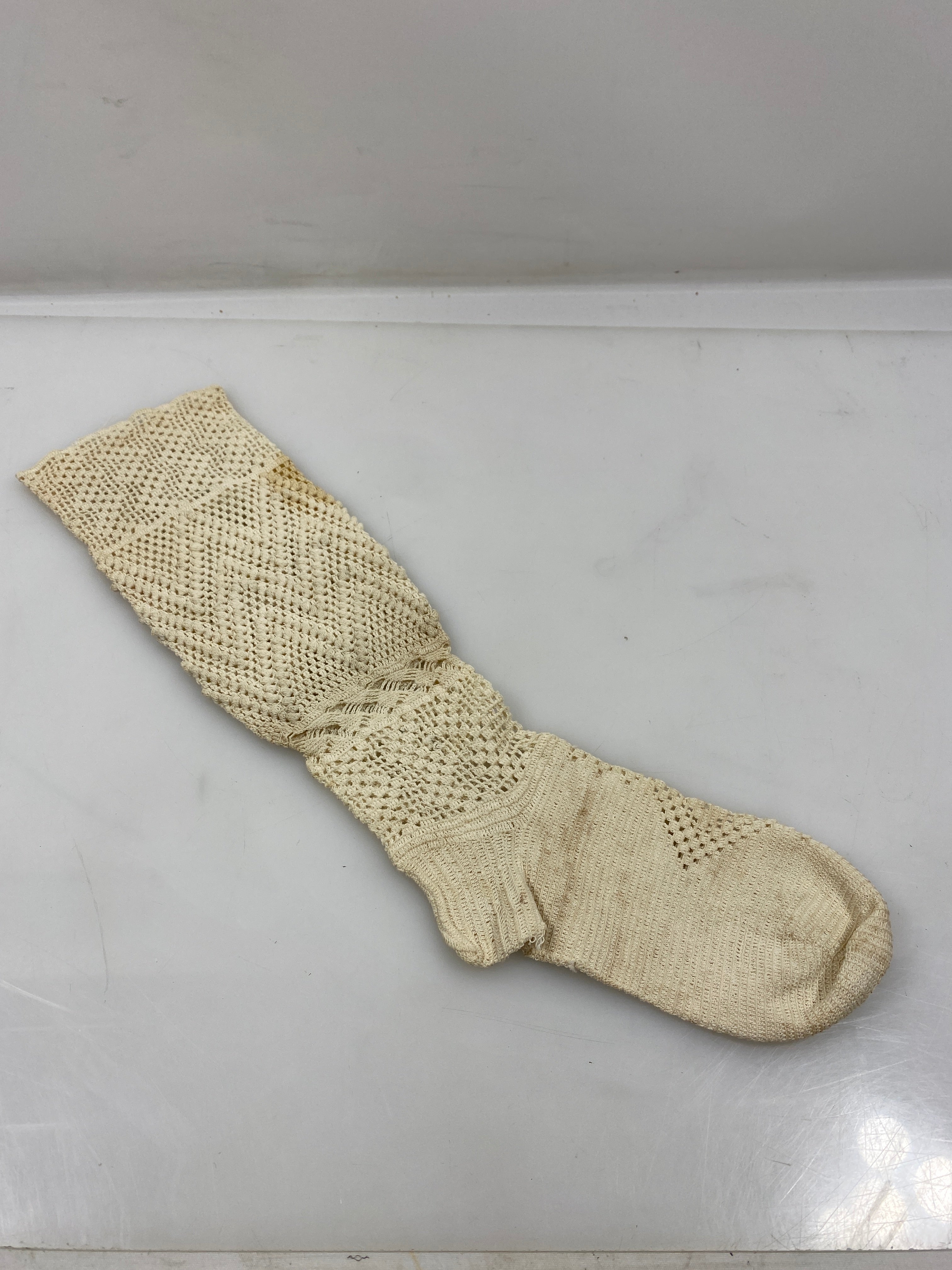Vintage 1820 White Crocheted Lace Sock