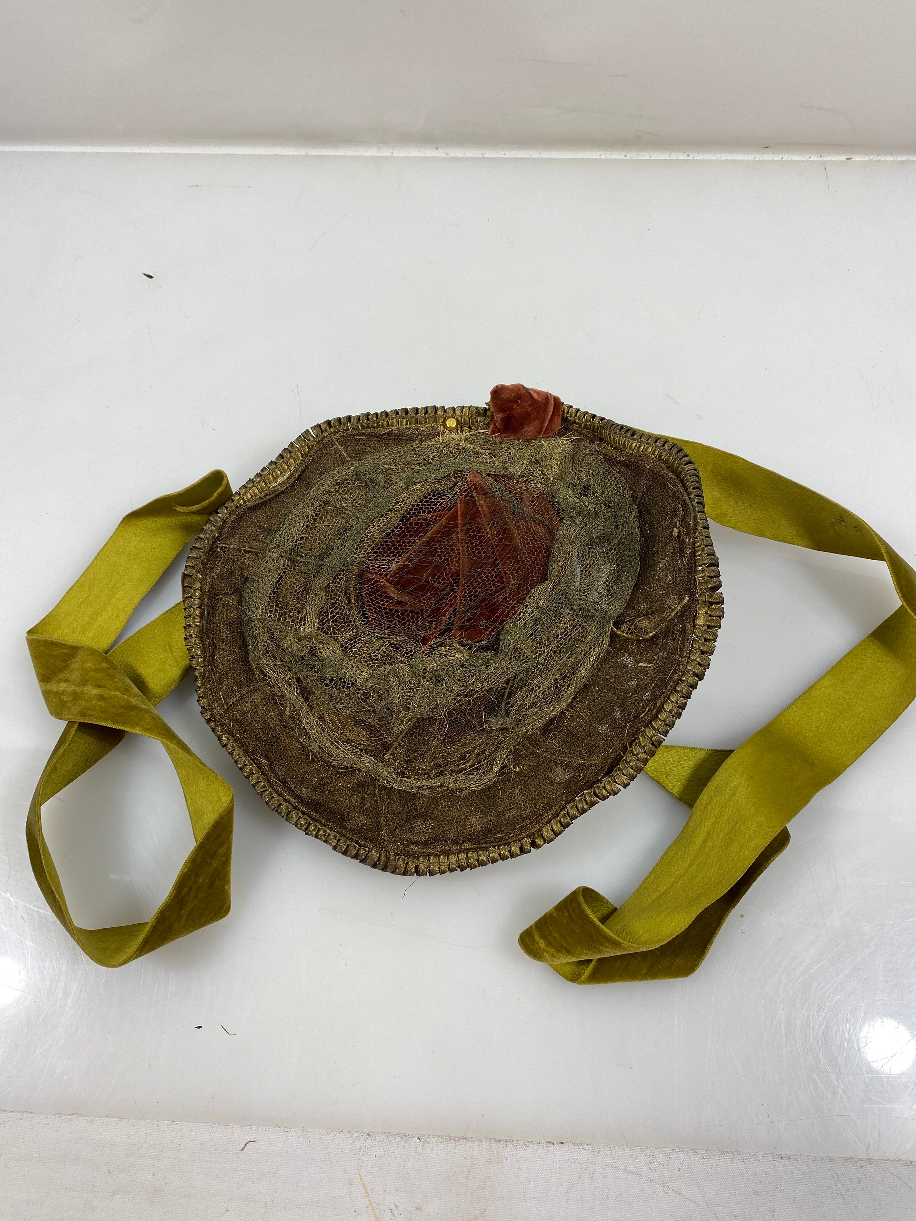 Vintage 1880s Embroidered and Lace Bonnet with Velvet Bow