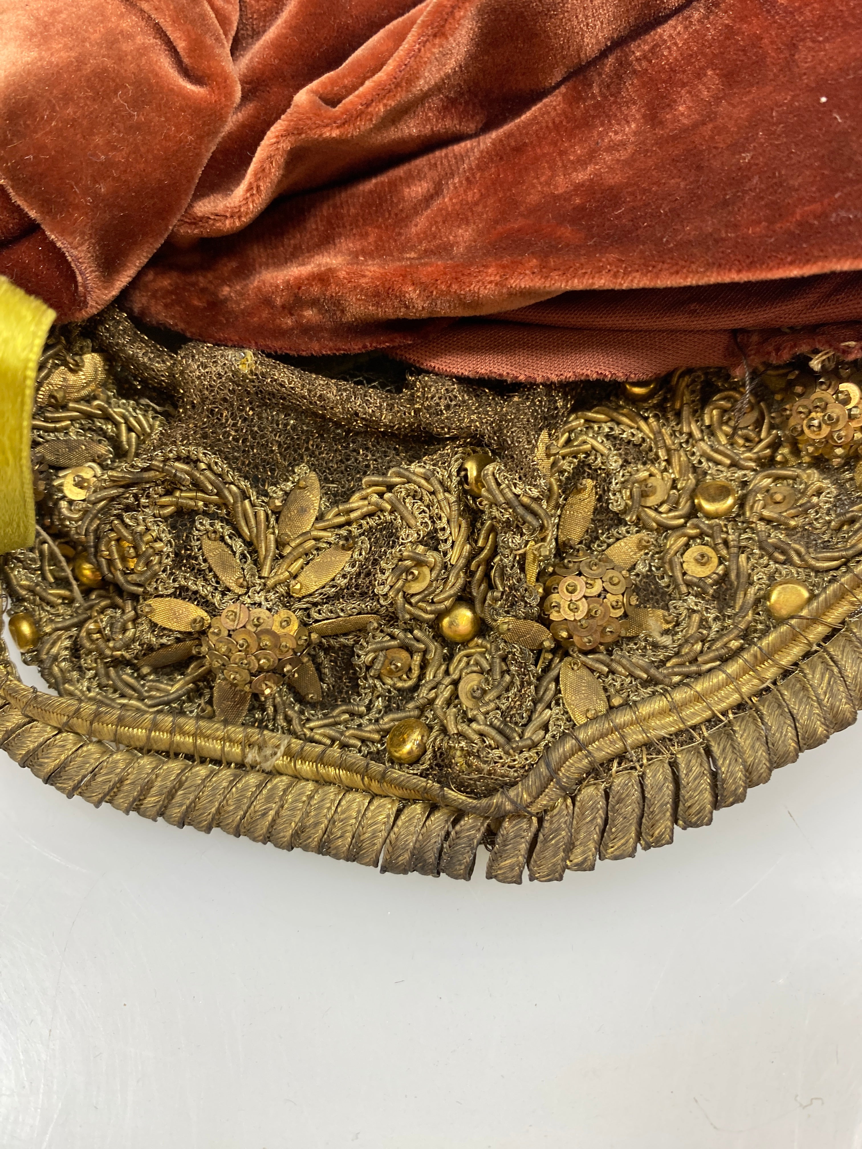 Vintage 1880s Embroidered and Lace Bonnet with Velvet Bow