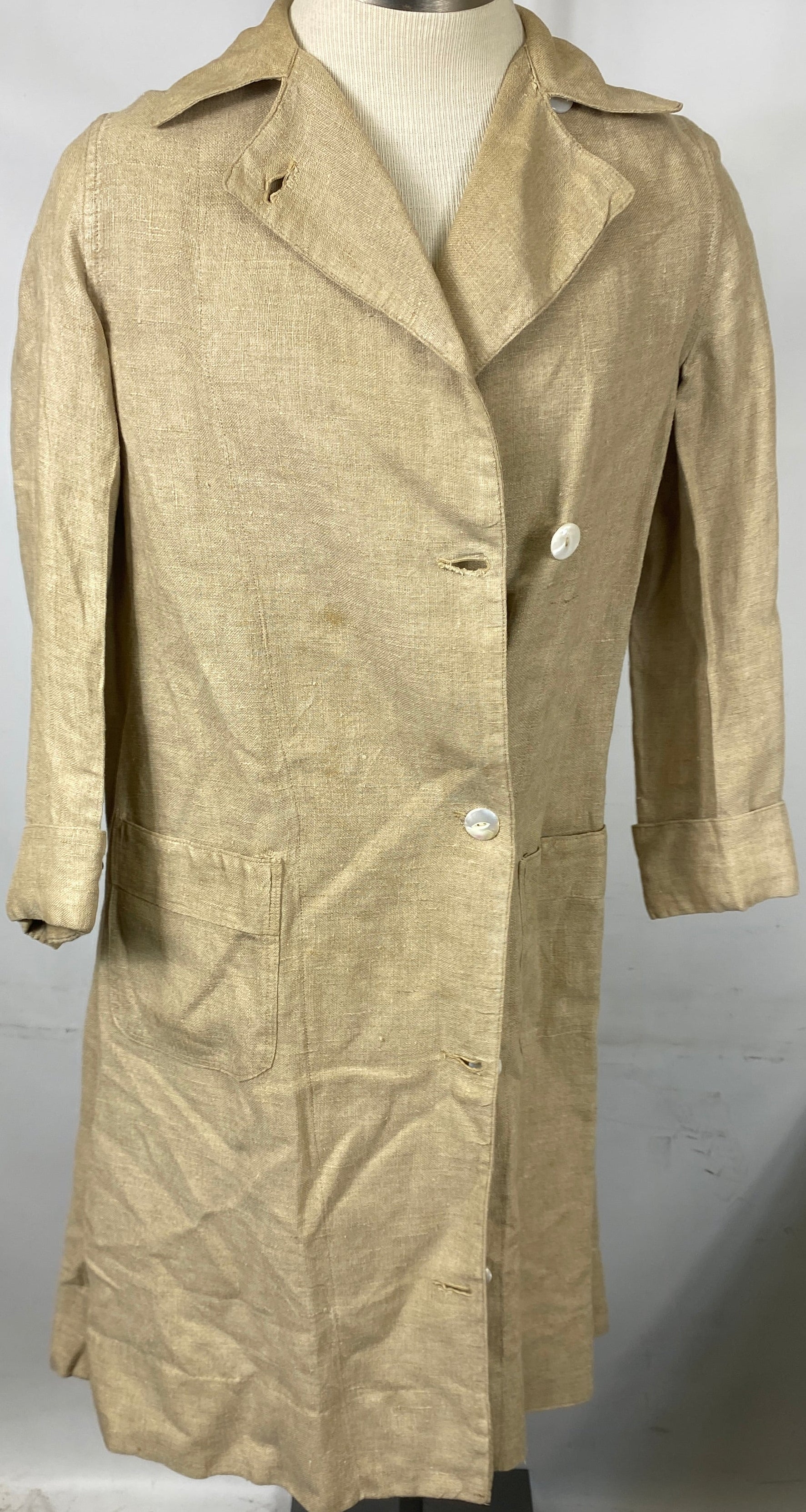 Vintage 1900's Ivory Linen Driving Duster Jacket Adult Size Unknown