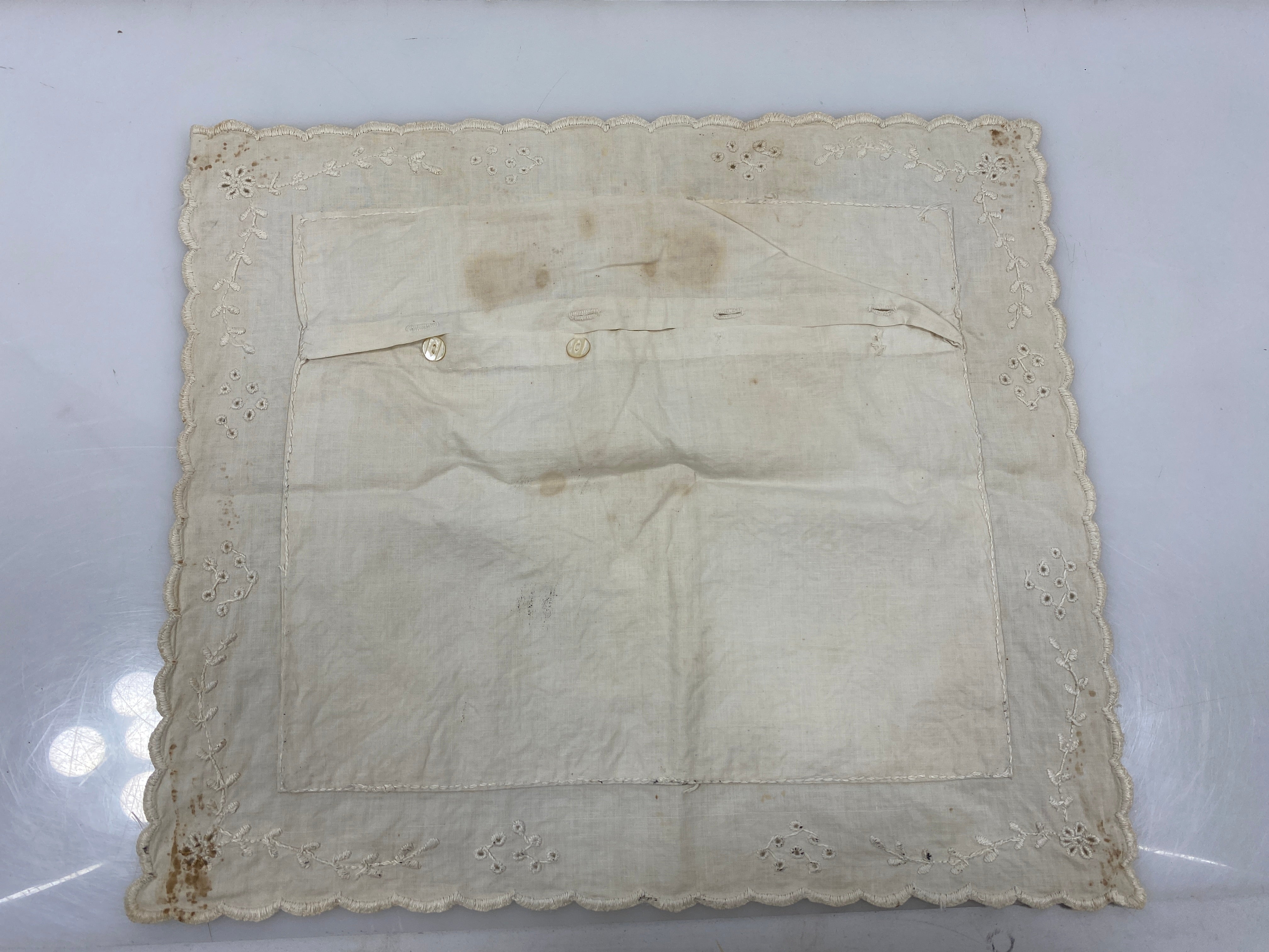 Vintage 1900s Linen Pillow Sham with Eyelet Lace Details