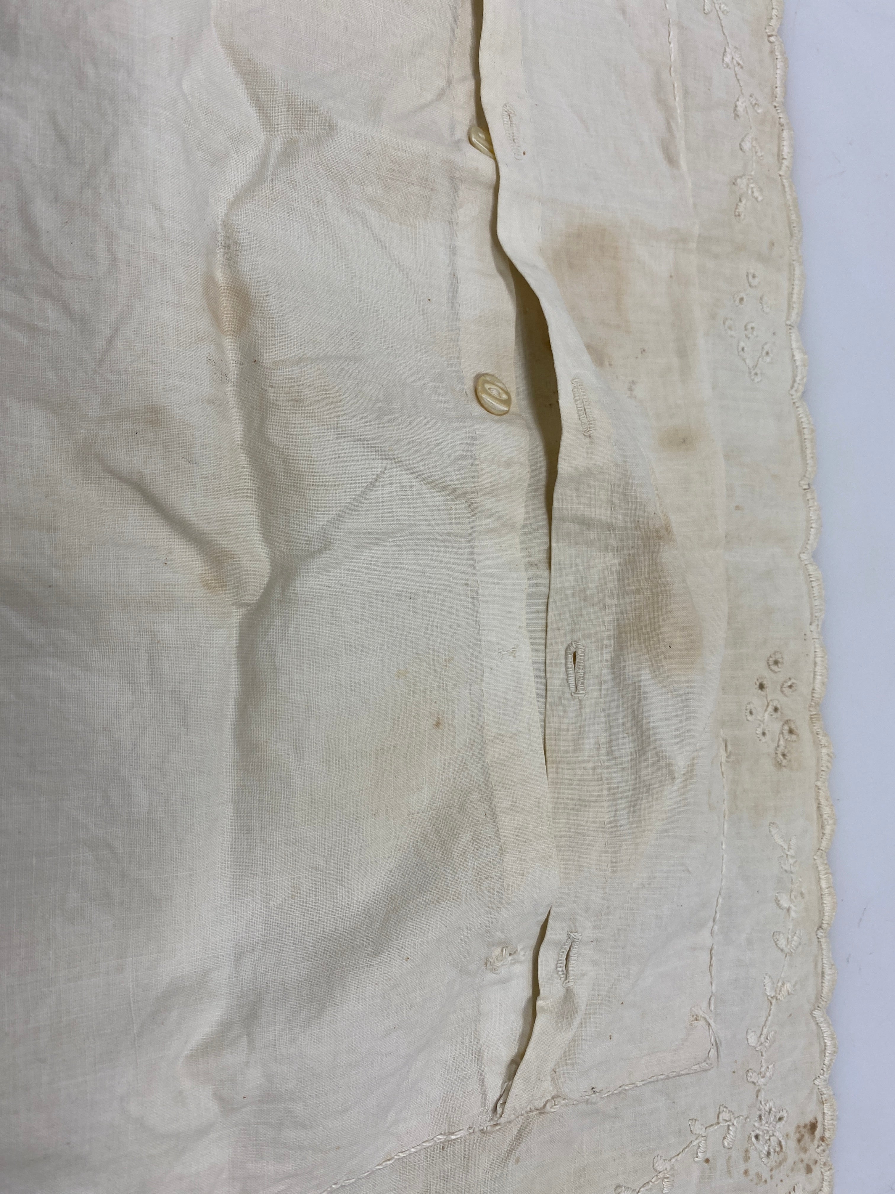 Vintage 1900s Linen Pillow Sham with Eyelet Lace Details