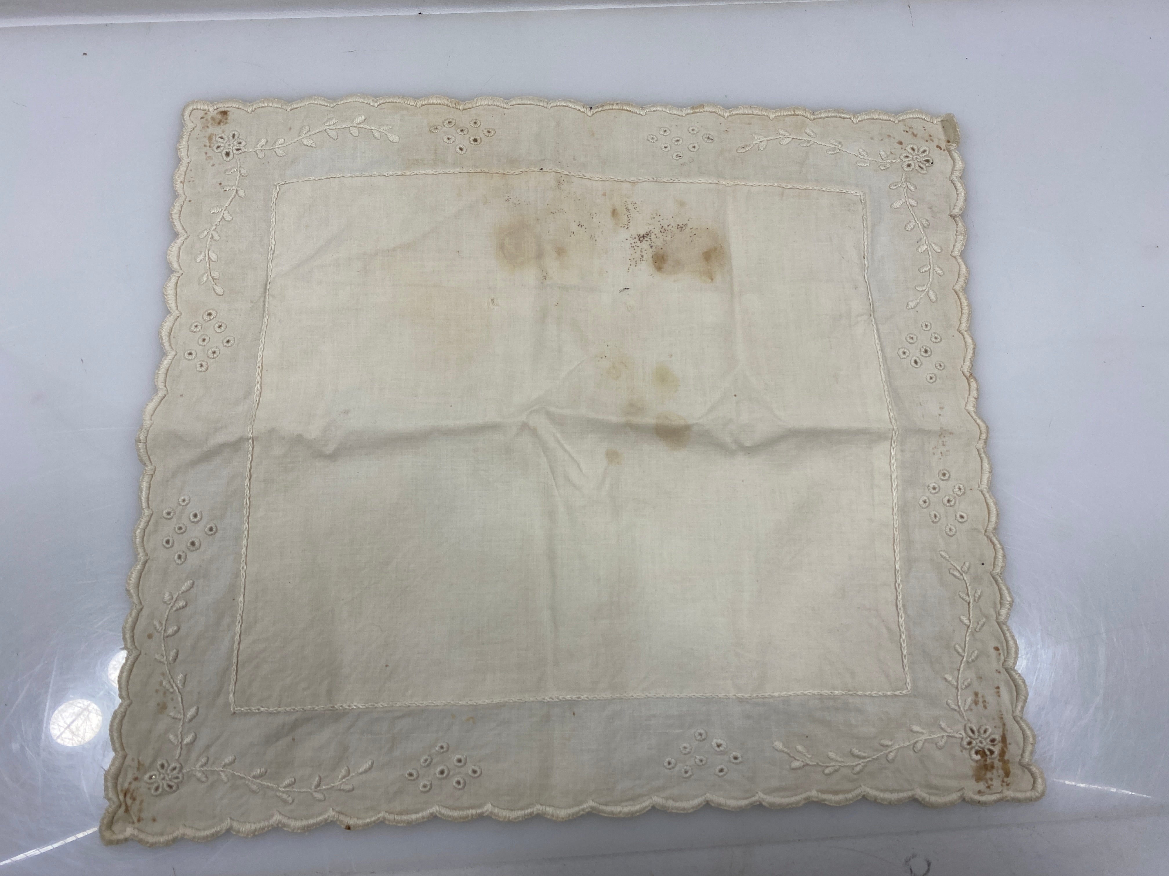 Vintage 1900s Linen Pillow Sham with Eyelet Lace Details