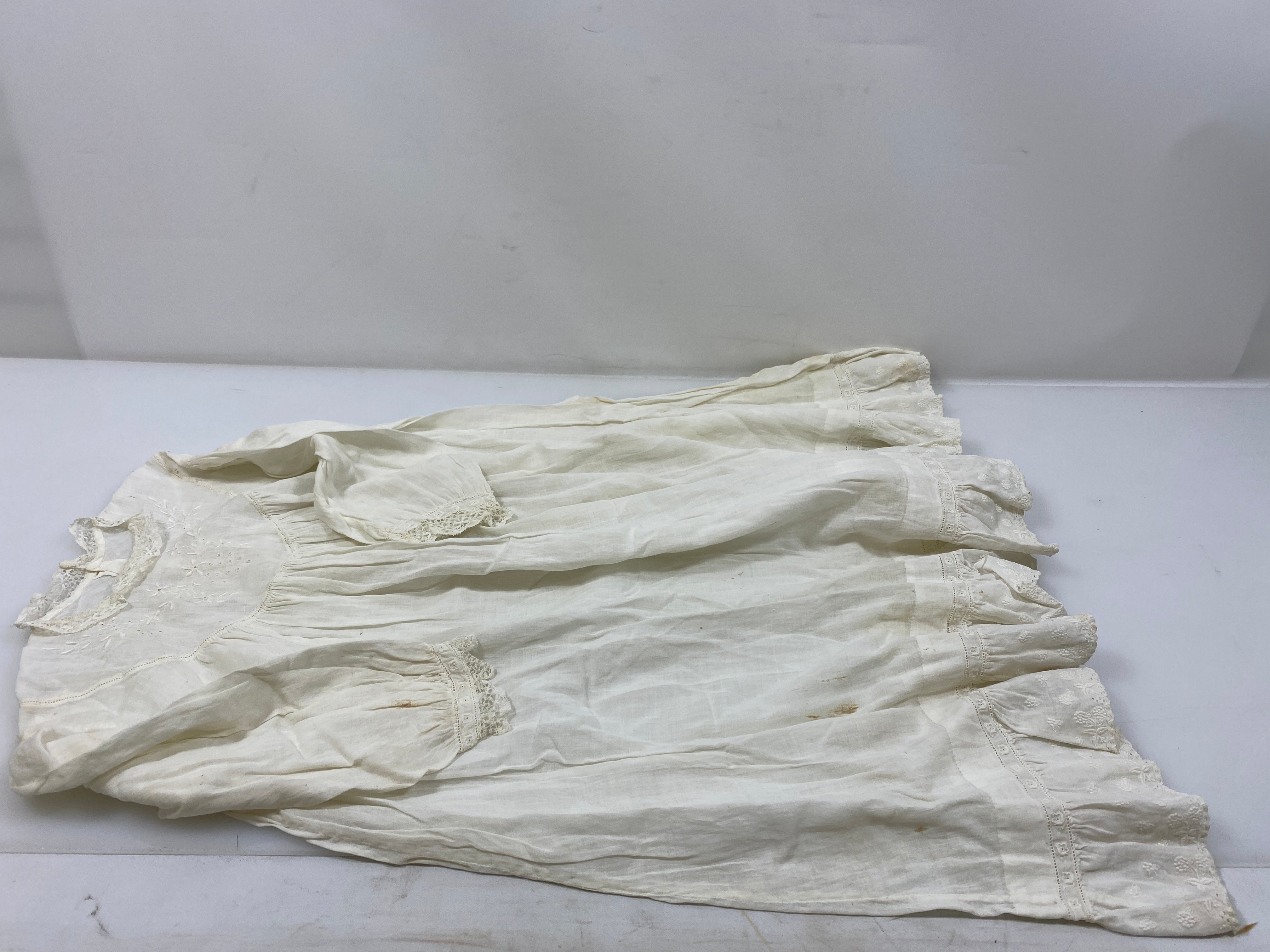 Vintage 1900s White Linen Children's Dress with Embroidered Frills