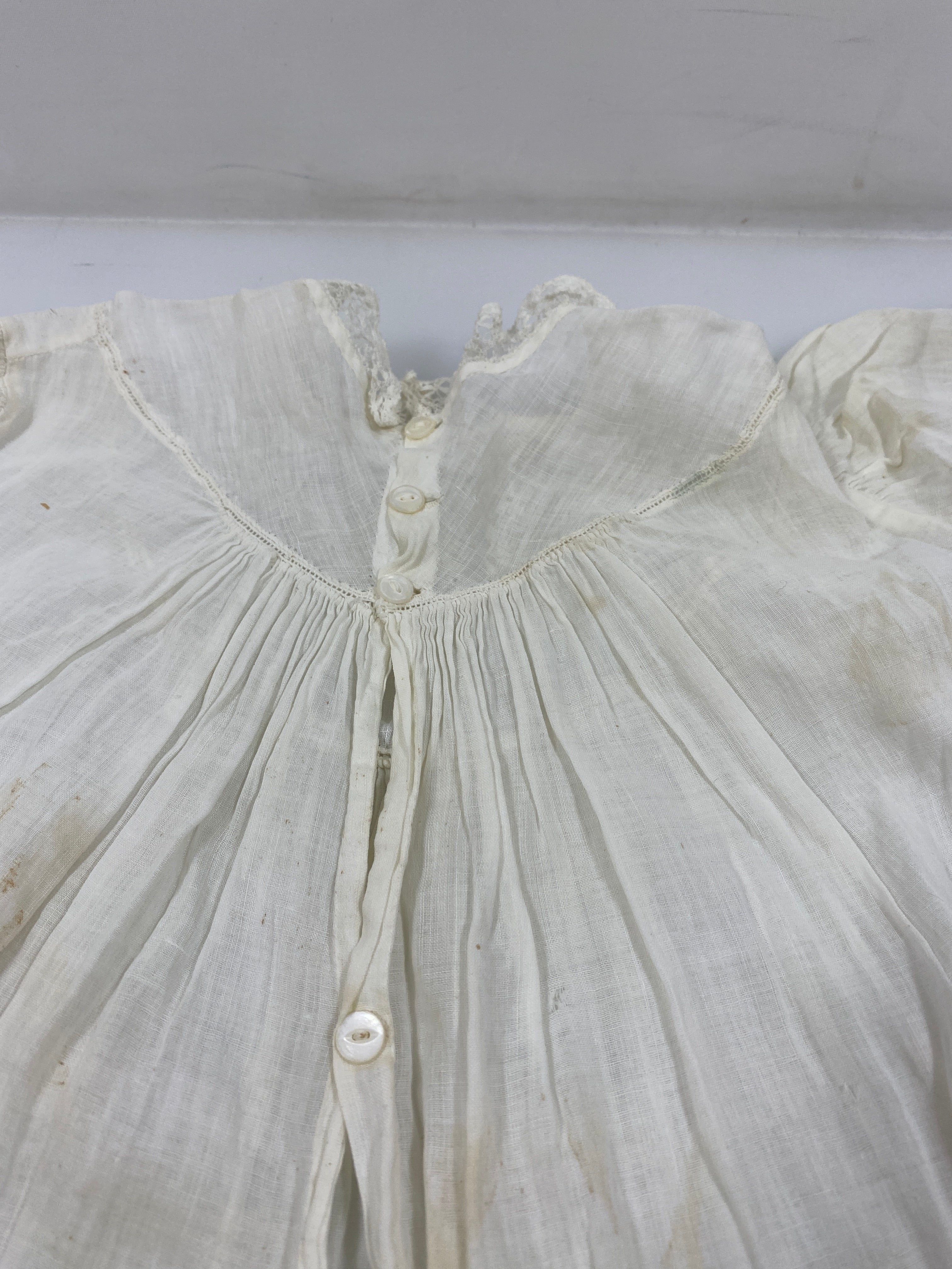 Vintage 1900s White Linen Children's Dress with Embroidered Frills