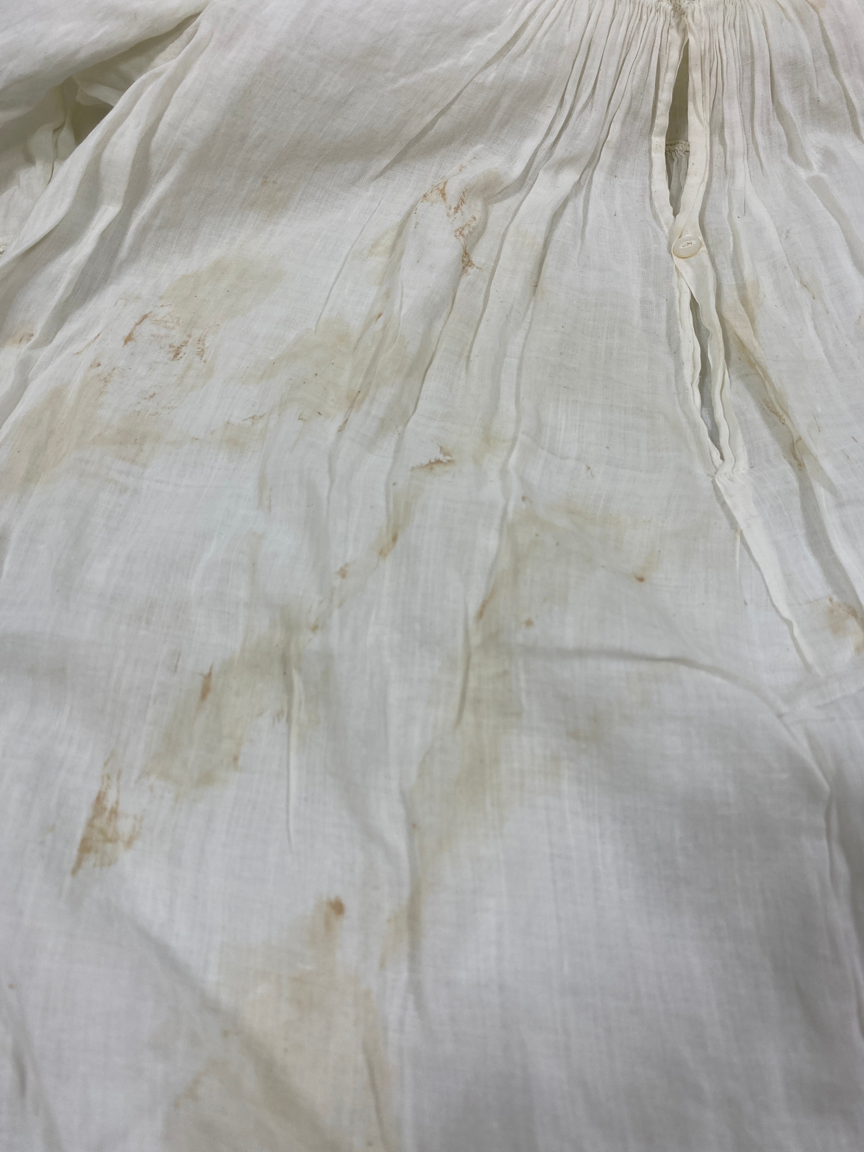 Vintage 1900s White Linen Children's Dress with Embroidered Frills