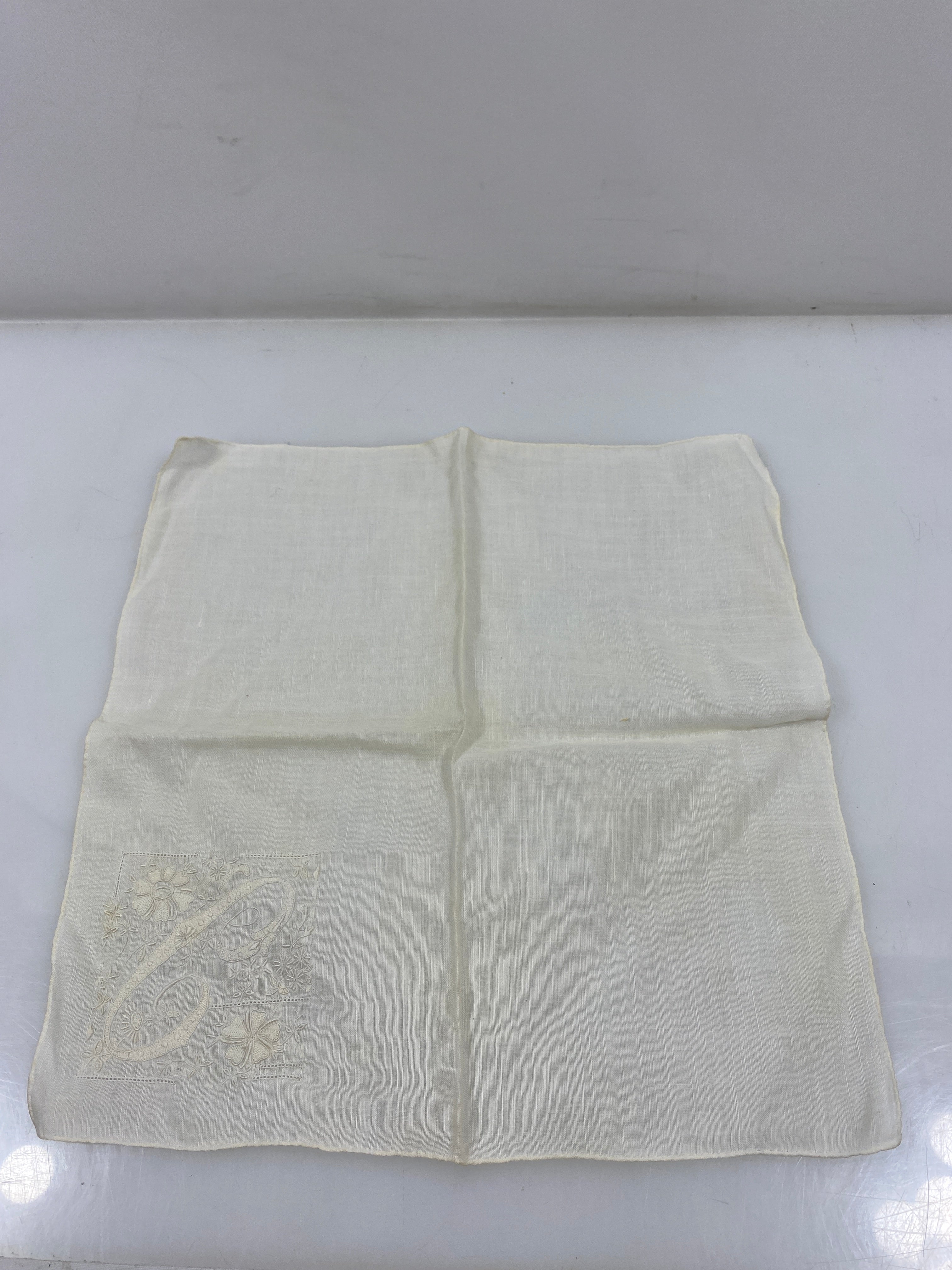 Vintage 1900s White Linen Handkerchief with Embroidered "C"