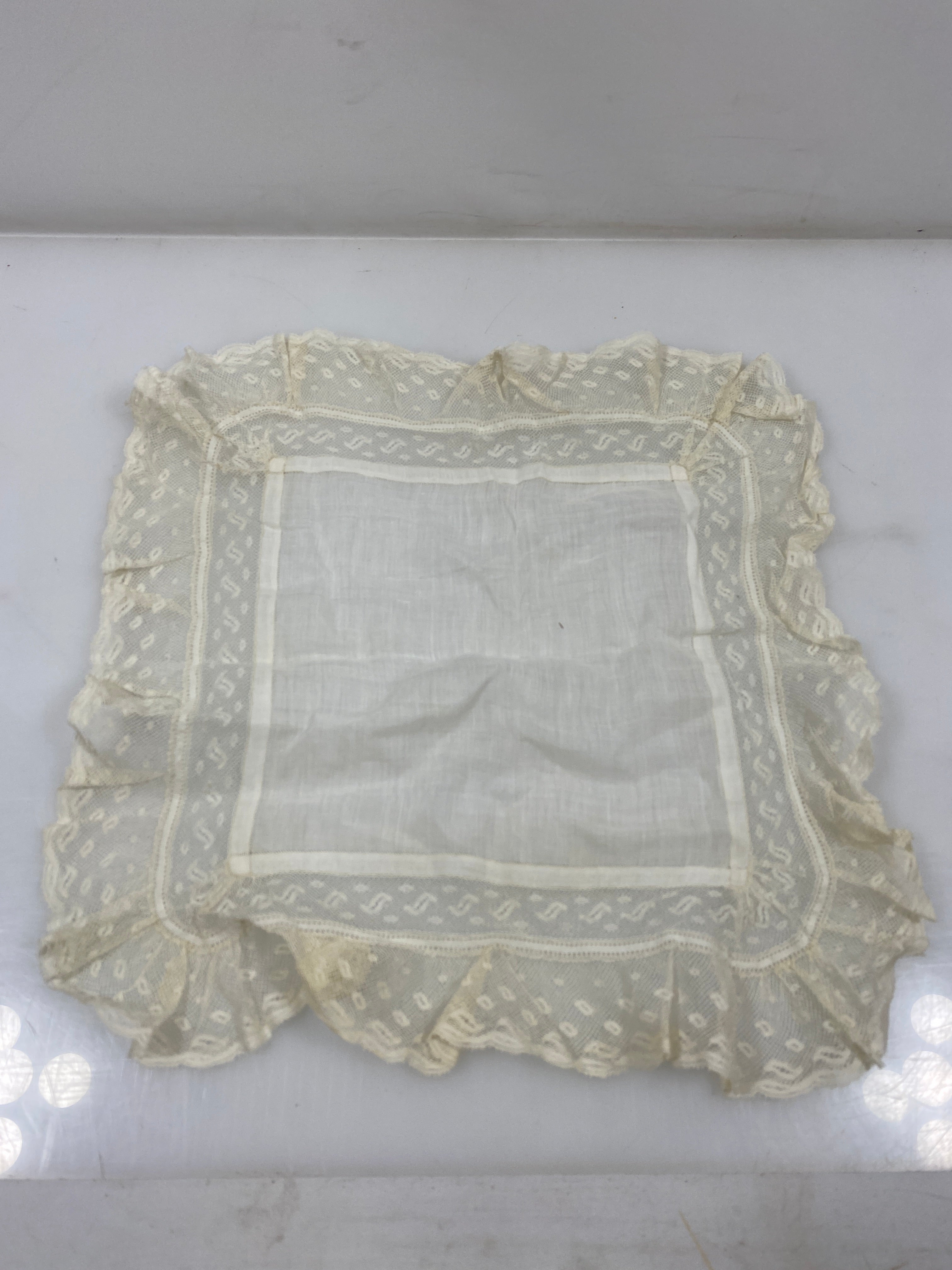 Vintage 1900s White Linen Handkerchief with Lace Details