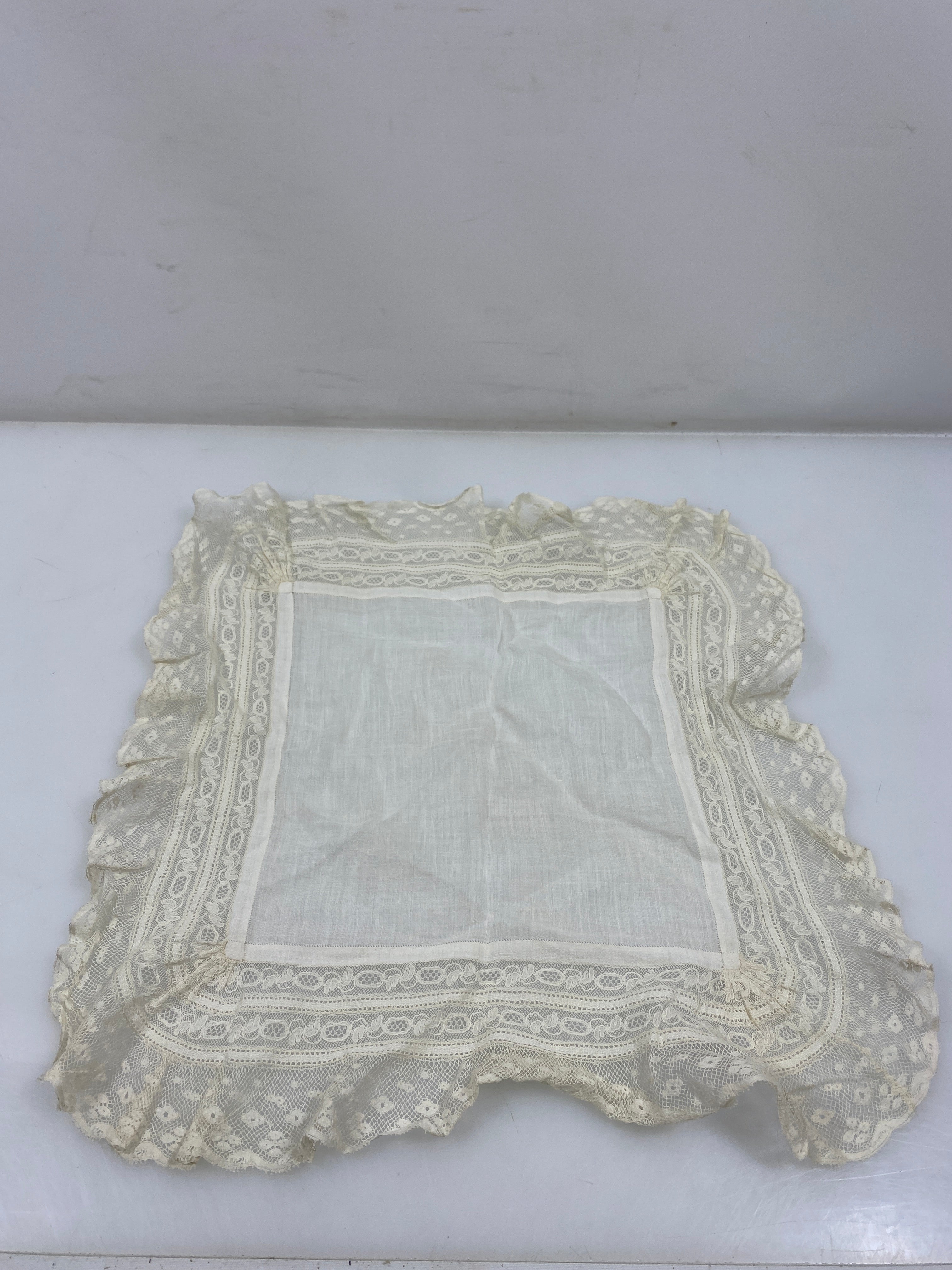 Vintage 1900s White Linen Handkerchief with Lace Edges