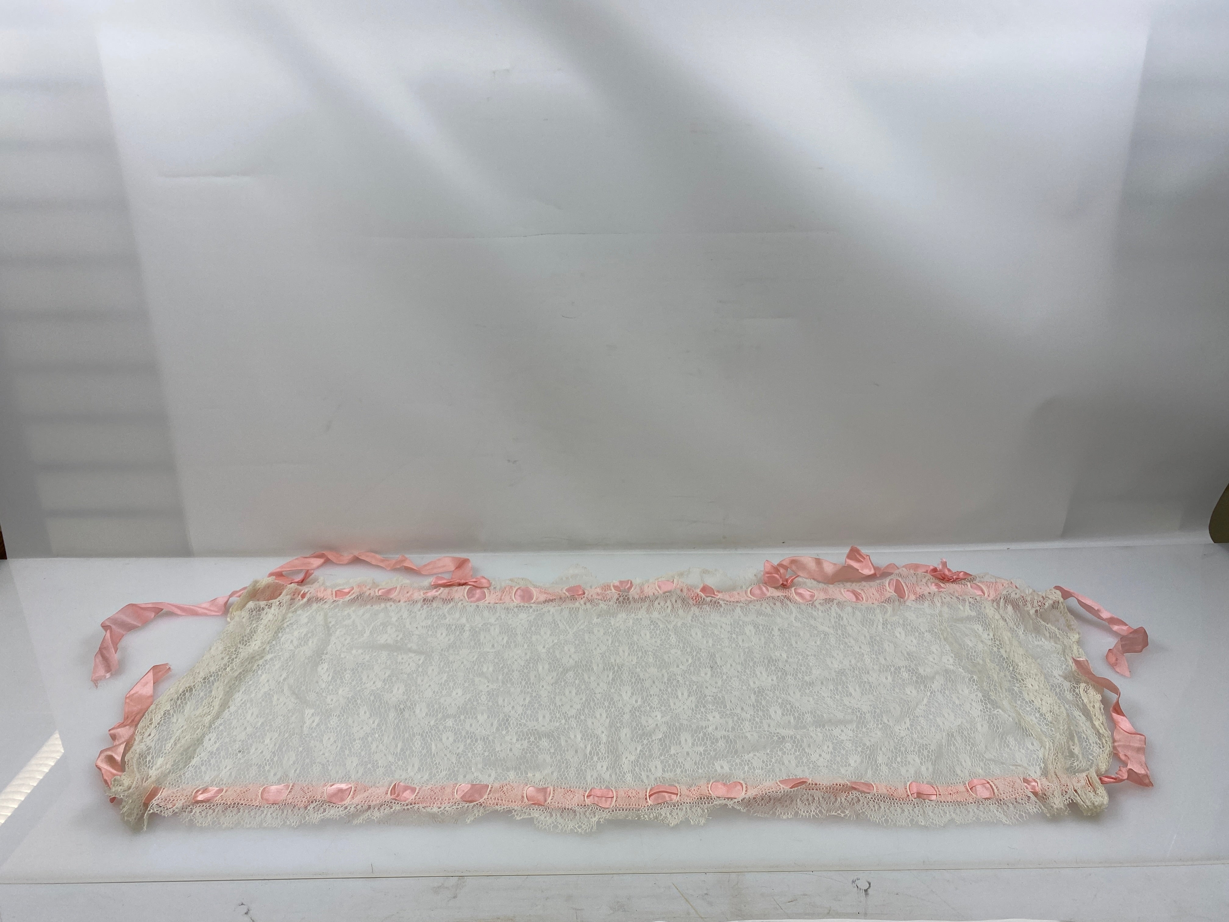 Vintage 1910a White Lace Corset Cover with Pink Ribbon Details
