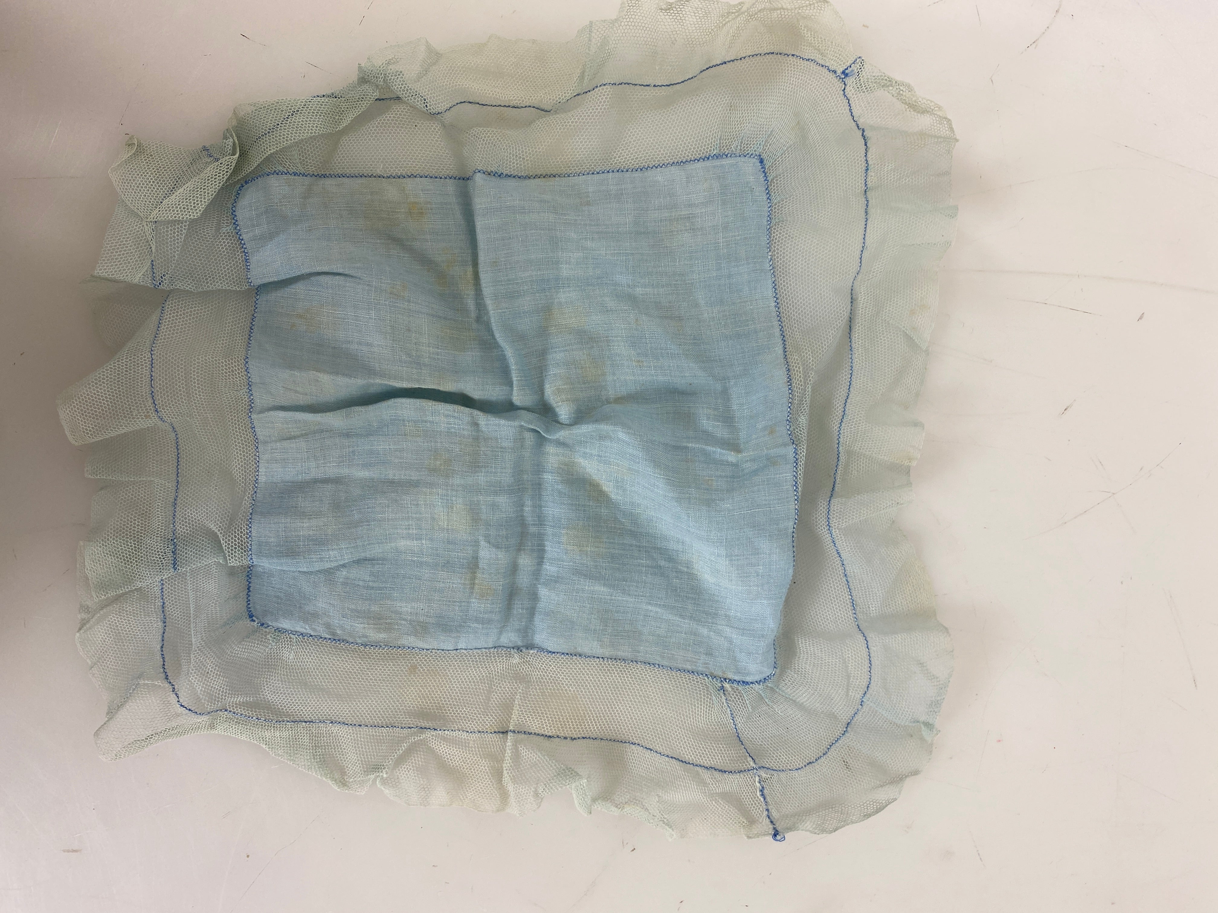 Vintage 1910s Blue Linen Handkerchief with Lace Border