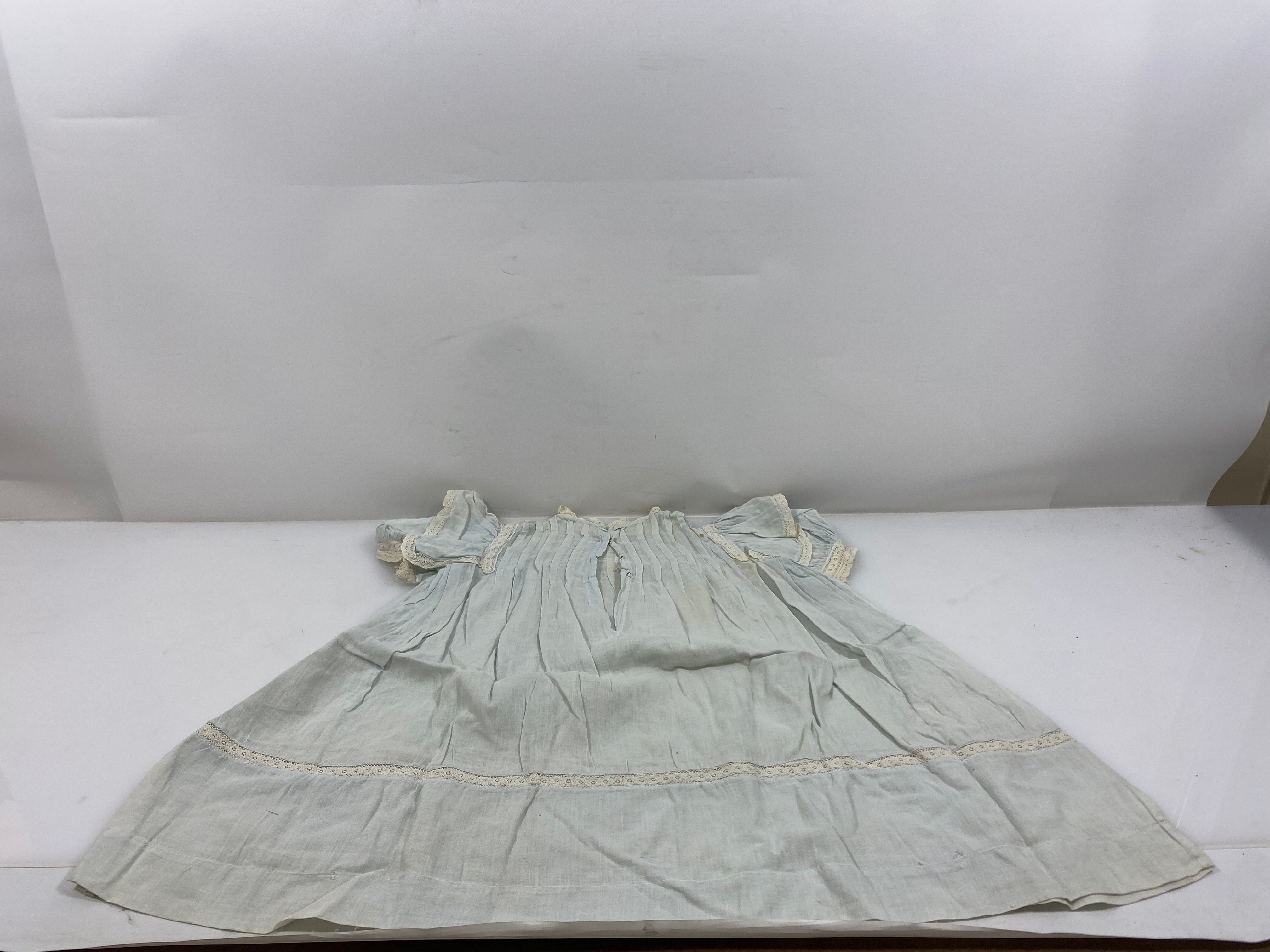 Vintage 1910s Light Blue Baby's Dress with Lace Details