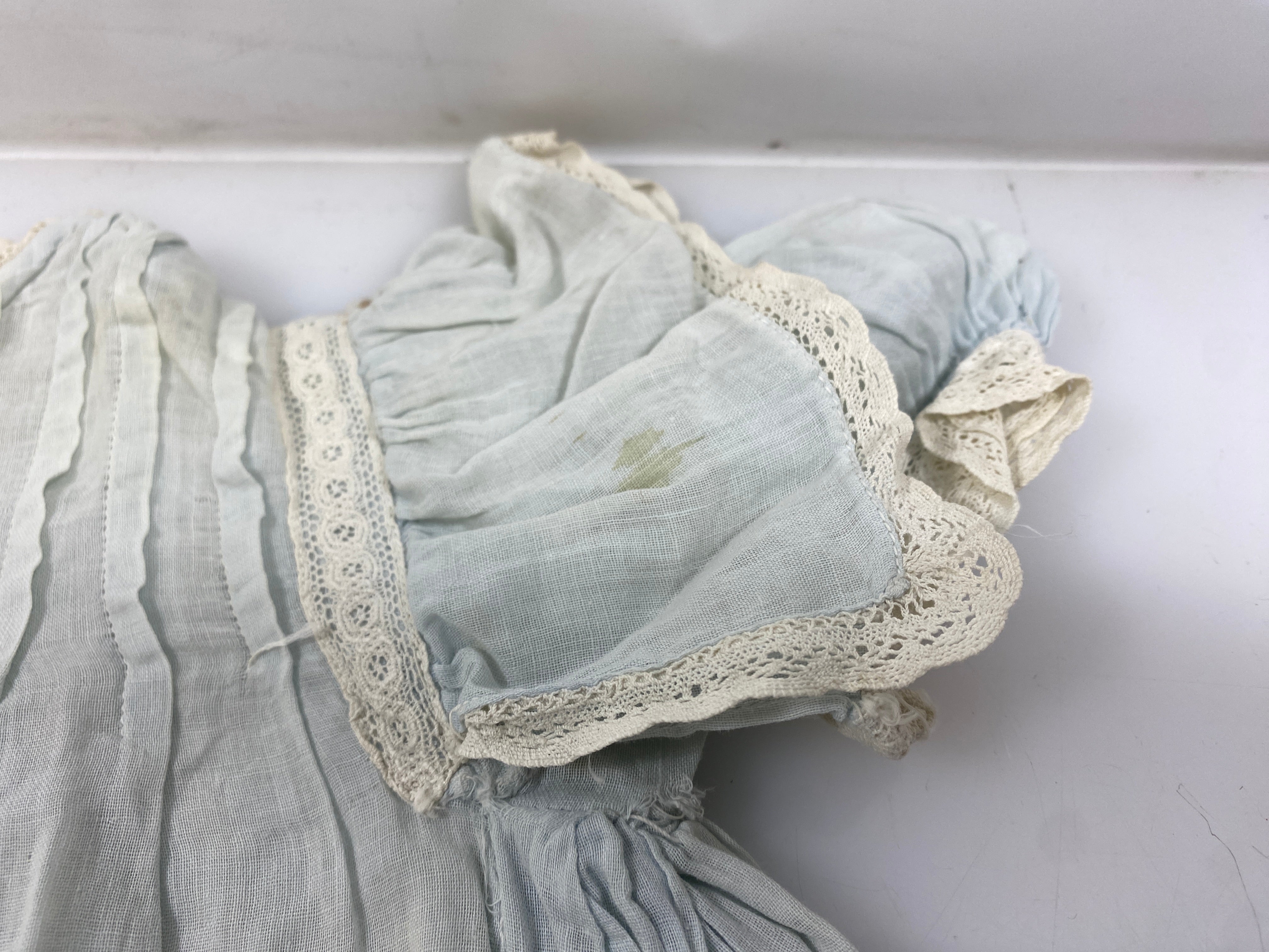 Vintage 1910s Light Blue Baby's Dress with Lace Details