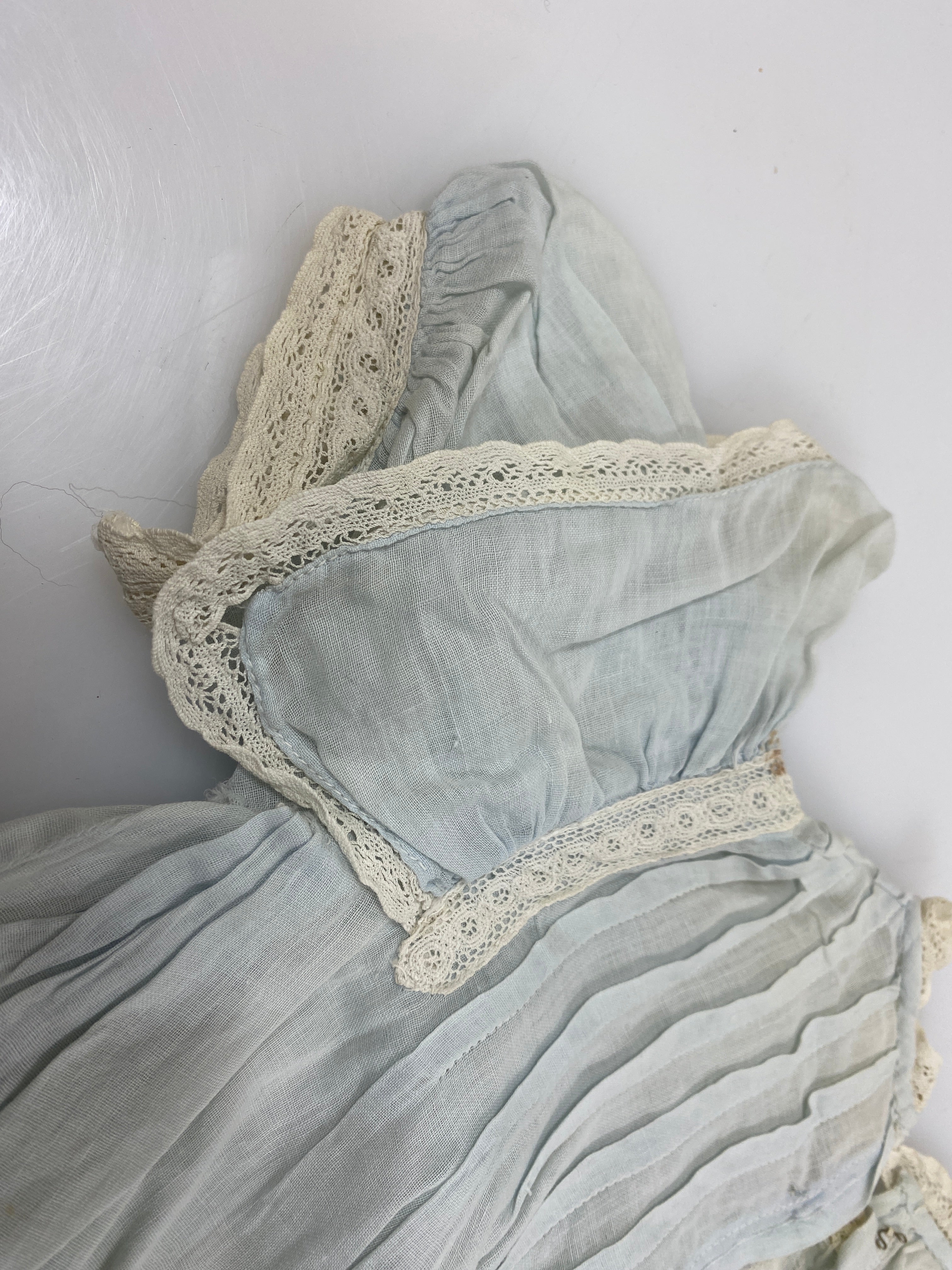 Vintage 1910s Light Blue Baby's Dress with Lace Details