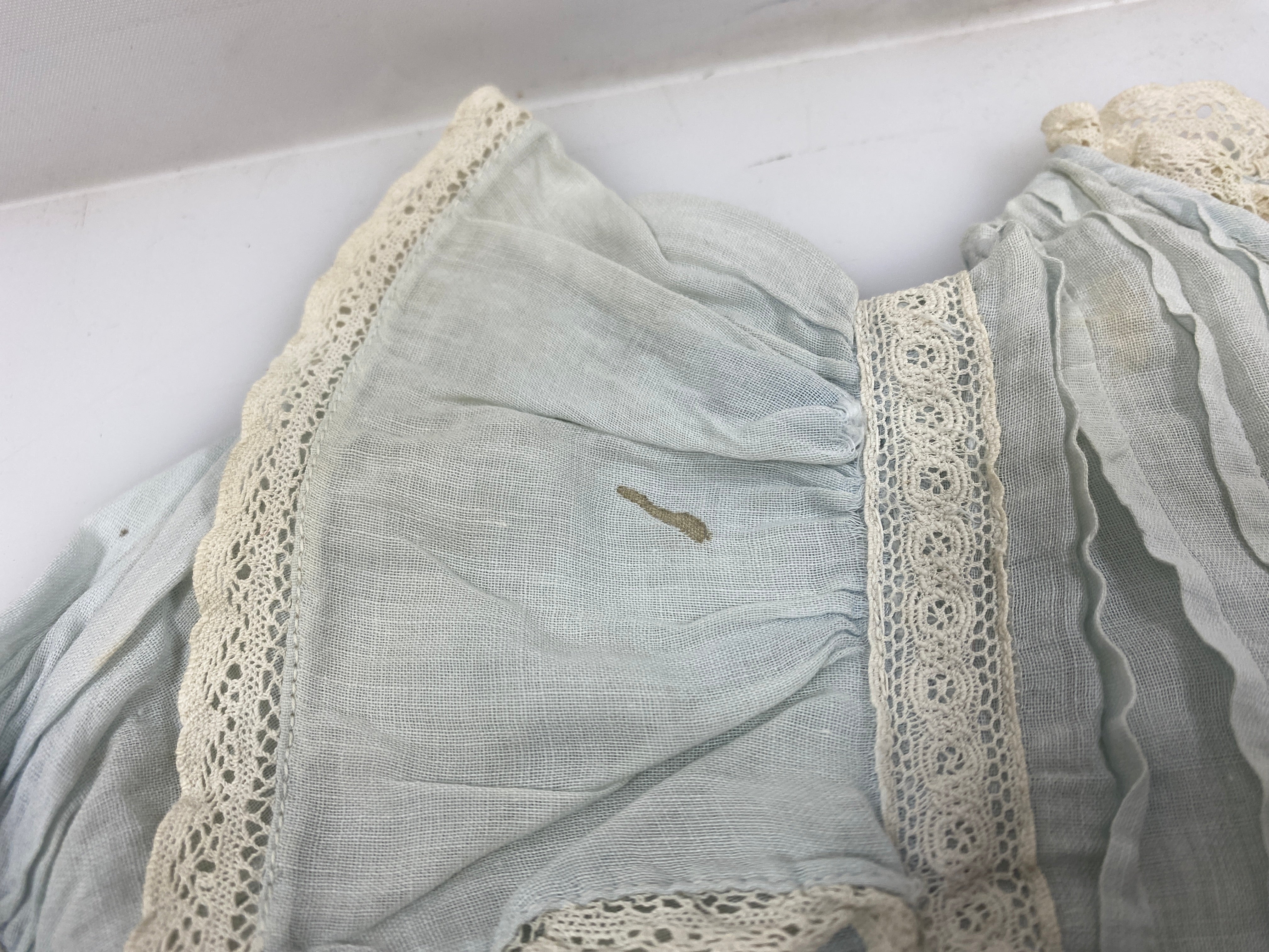 Vintage 1910s Light Blue Baby's Dress with Lace Details
