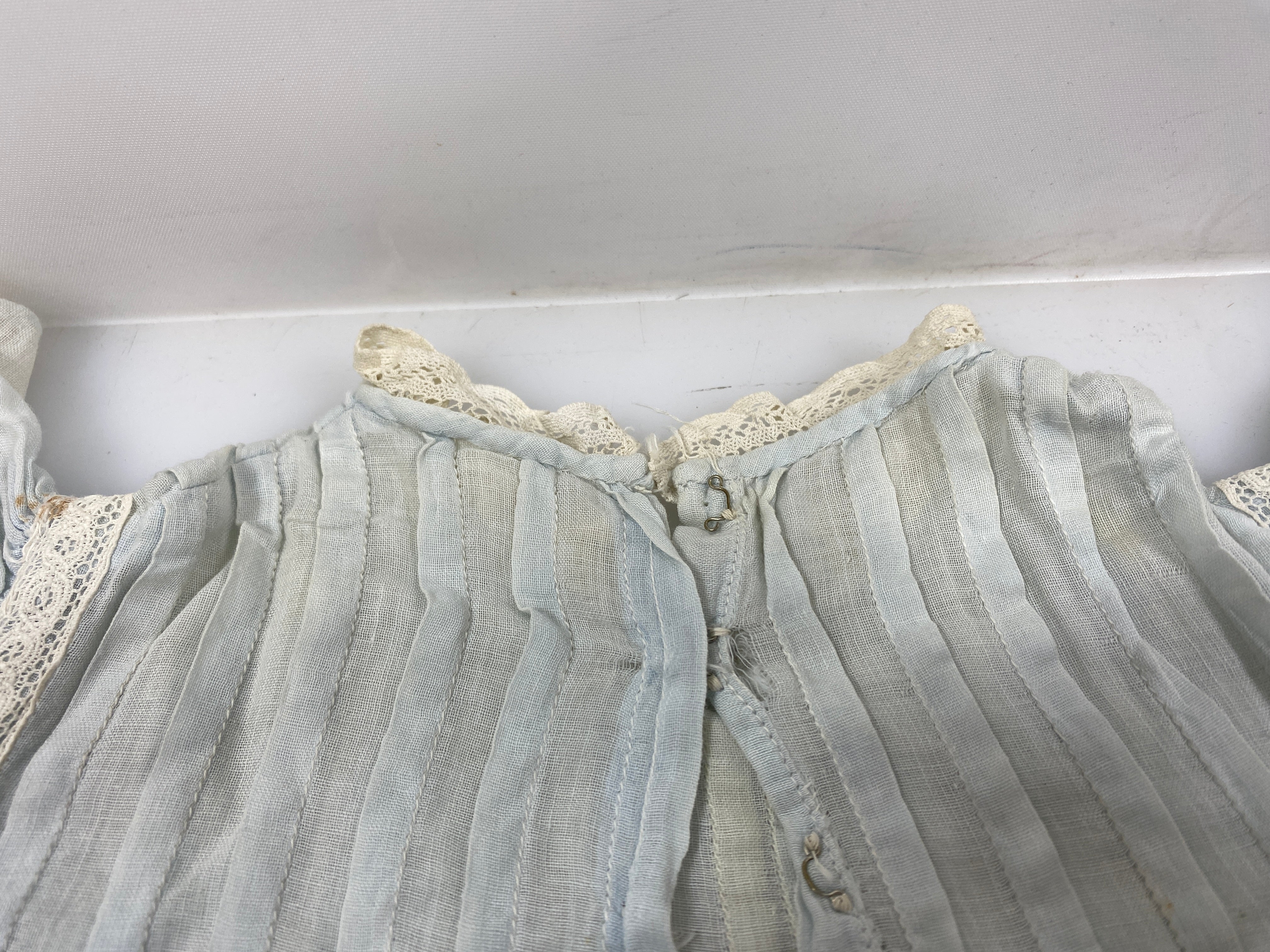 Vintage 1910s Light Blue Baby's Dress with Lace Details
