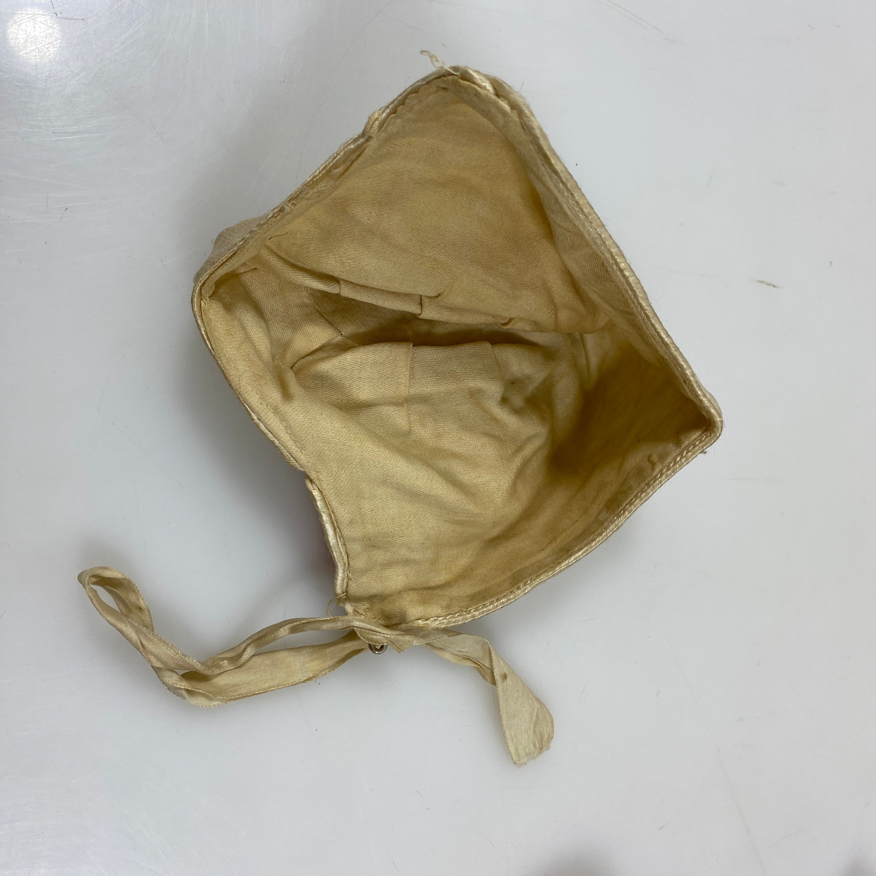 Vintage 1910s Tan Embroidered Baby Bonnet