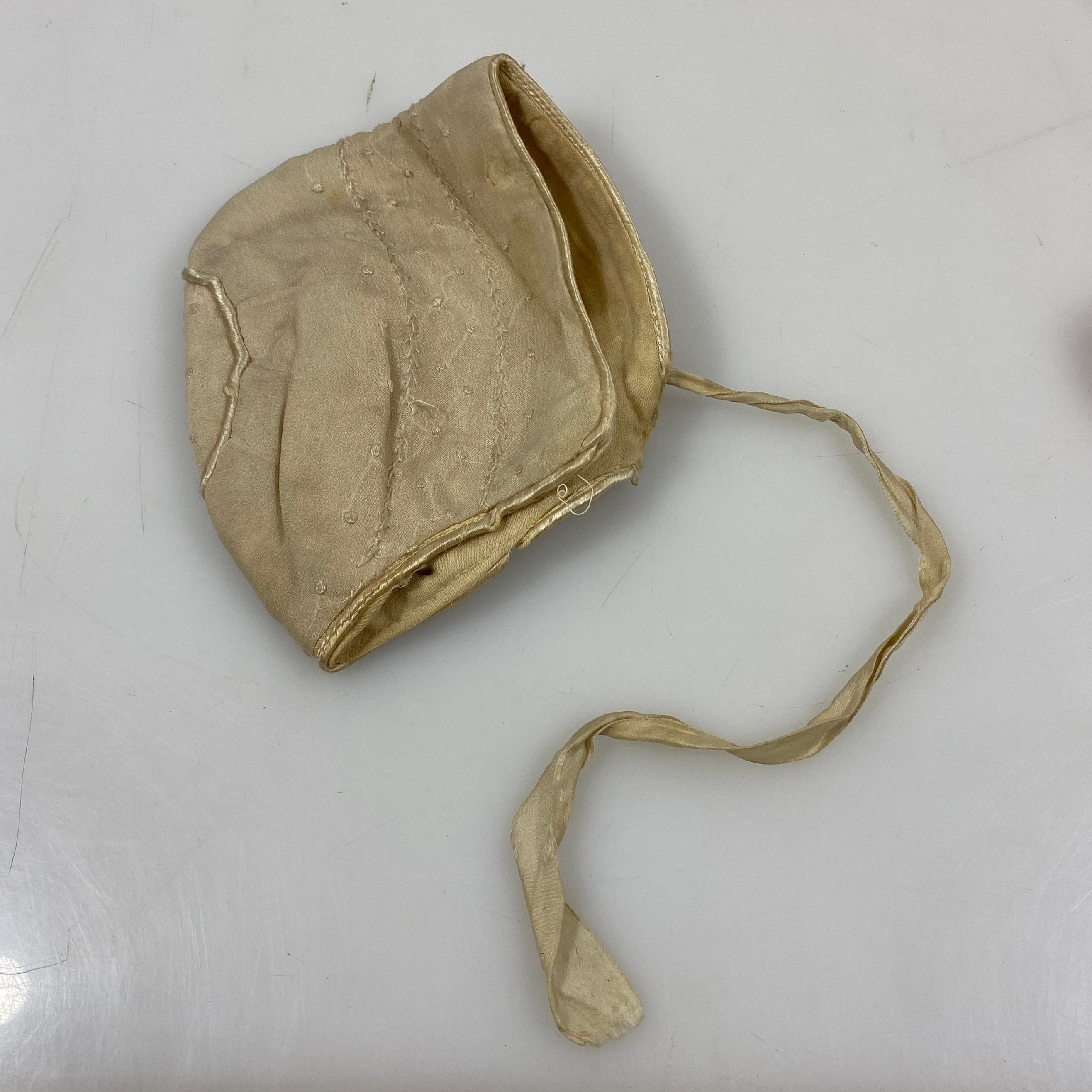 Vintage 1910s Tan Embroidered Baby Bonnet