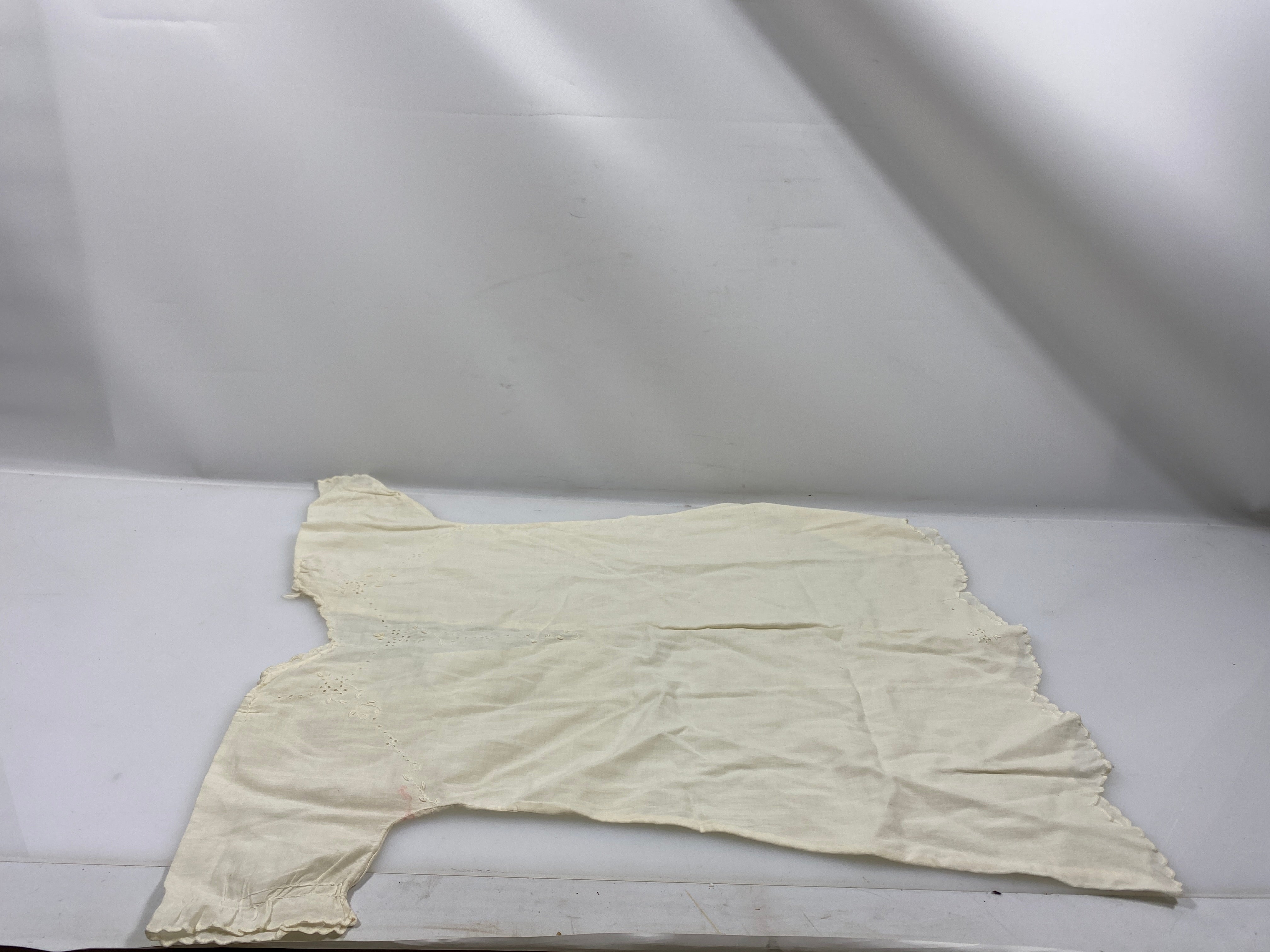 Vintage 1910s White Linen Baby's Dress with Floral Embroidery