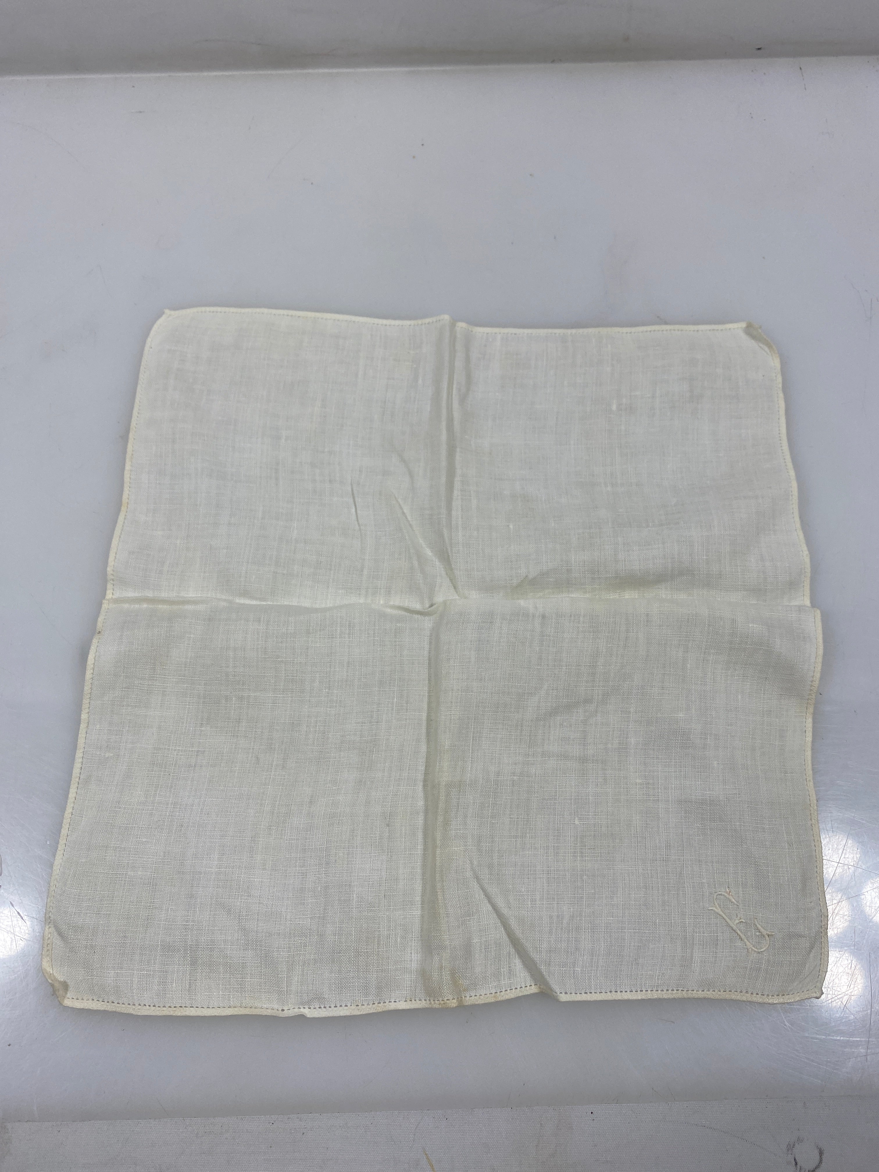 Vintage 1910s White Linen Handkerchief with Embroidered "E"